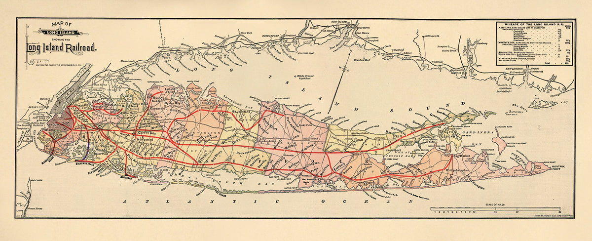 Map of Long Island Showing the Long Island Railroad 1884 by Relic Map Company