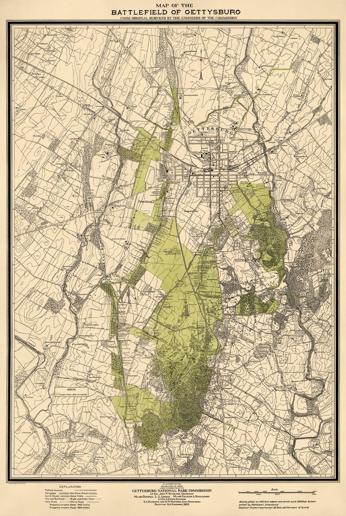 Map of the Battlefield of Gettysburg from Original Surveys by the Engineers of the Commission 1903 by Relic Map Company