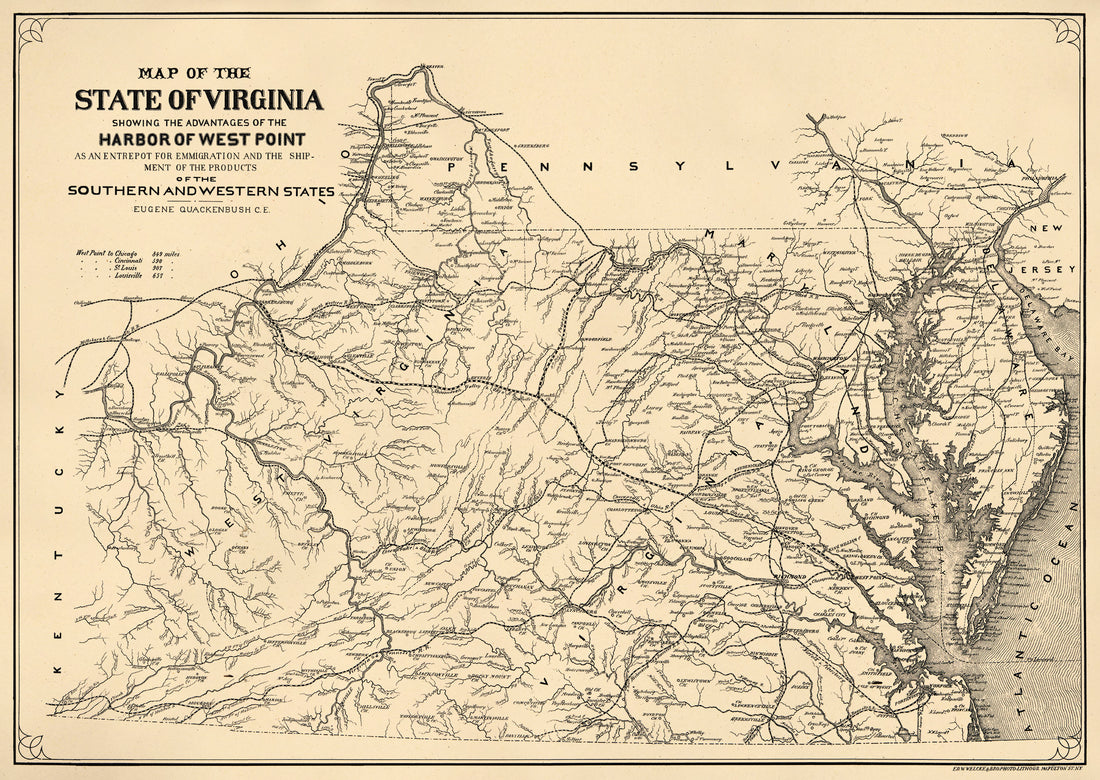 Map of the State of Virginia : Showing the Advantages of the Harbor of West Point As an Entrepot for Emmigration and the Shipment of the Products of the Southern and Western States 1875