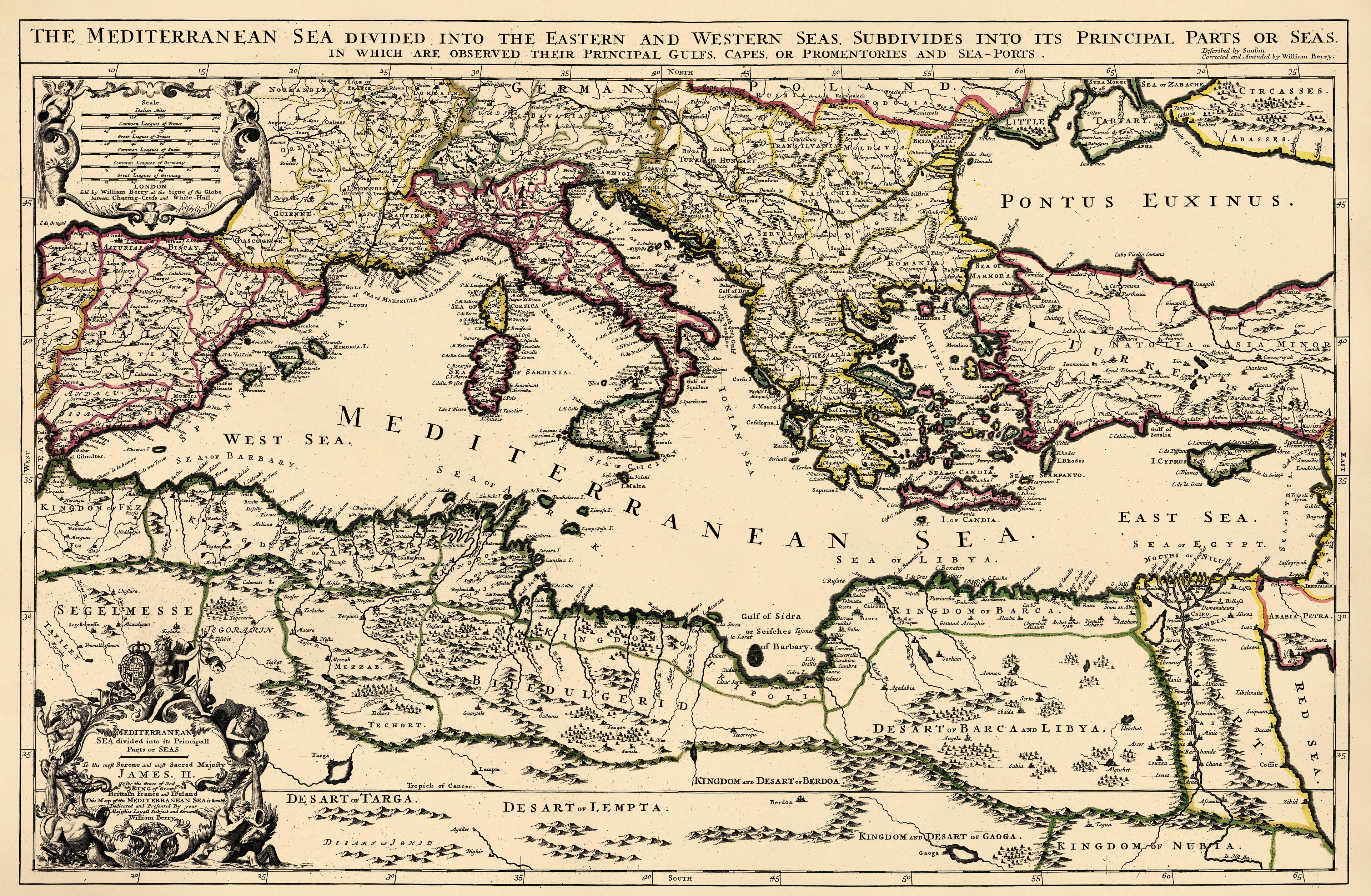 Mediterranean Sea Divided Into Its Principall Parts Or Seas 1680 by Relic Map Company