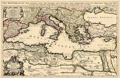 Mediterranean Sea Divided Into Its Principall Parts Or Seas 1680 by Relic Map Company