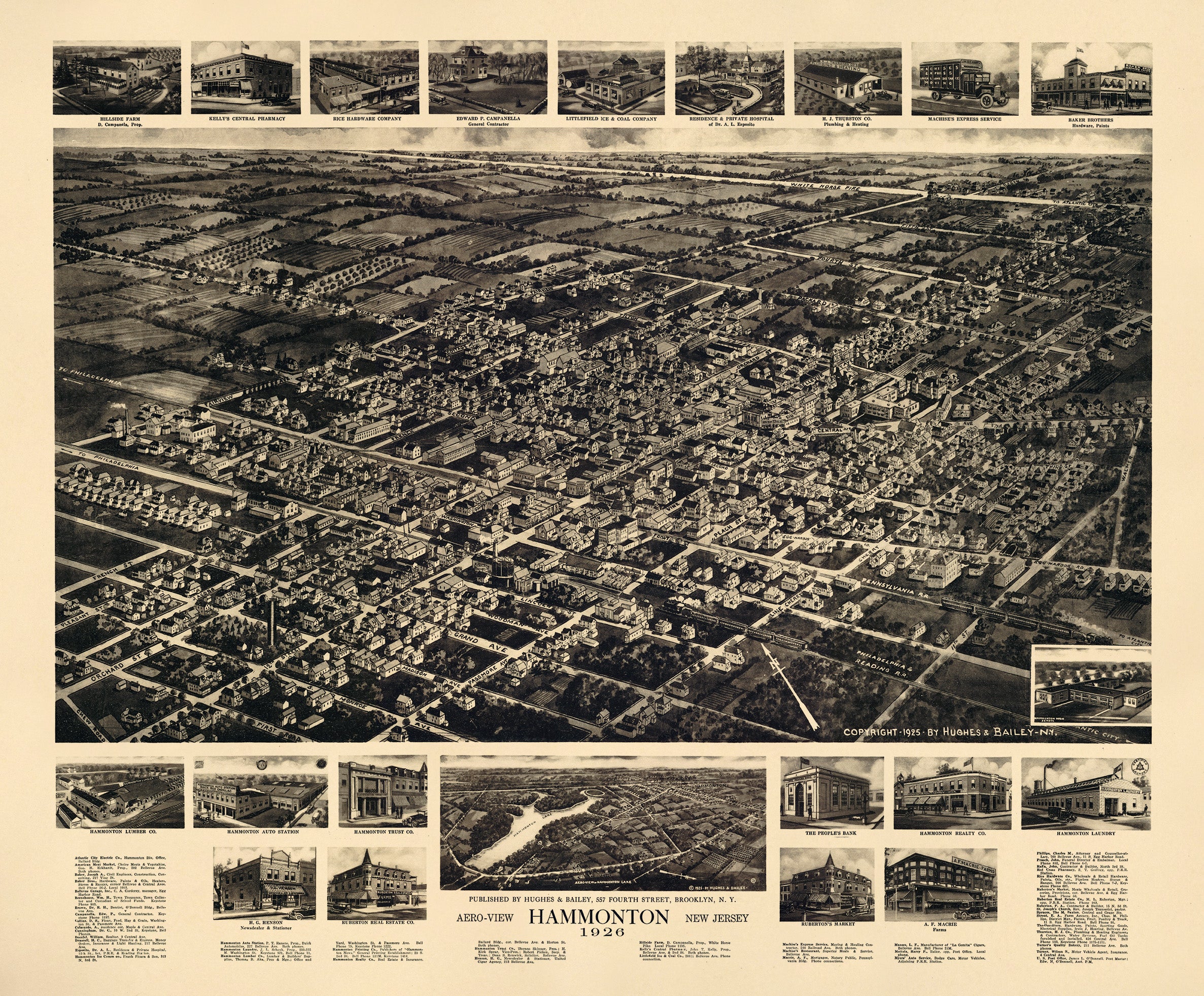 Aero View of Hammonton, New Jersey 1926 by Relic Map Company