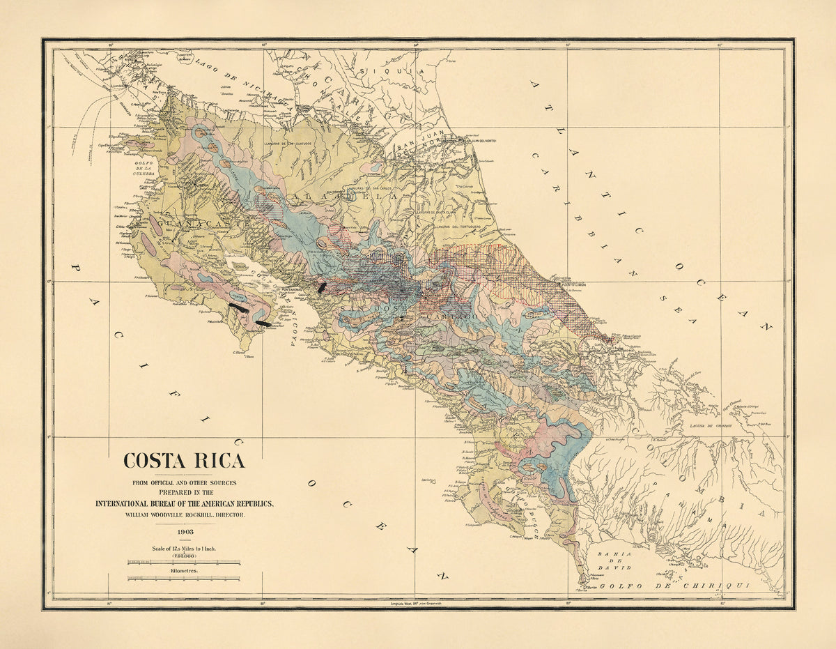 Map of Costa Rica 1903 by Relic Map Company