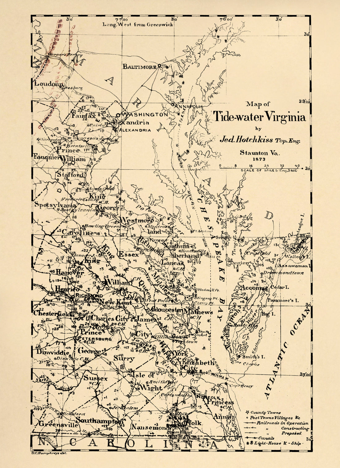 Water Virginia (Map of Tidewater Virginia) 1873