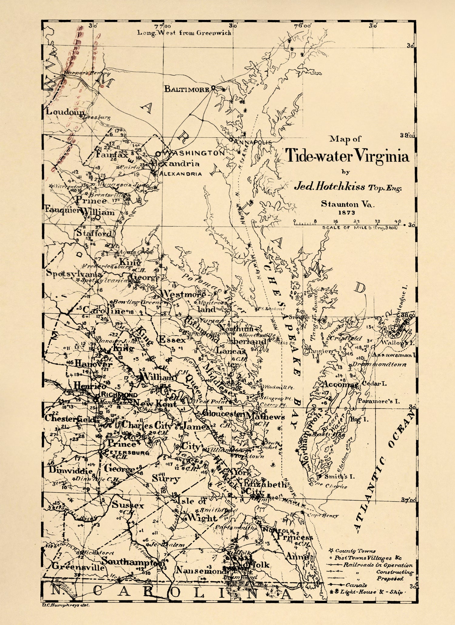 Water Virginia (Map of Tidewater Virginia) 1873