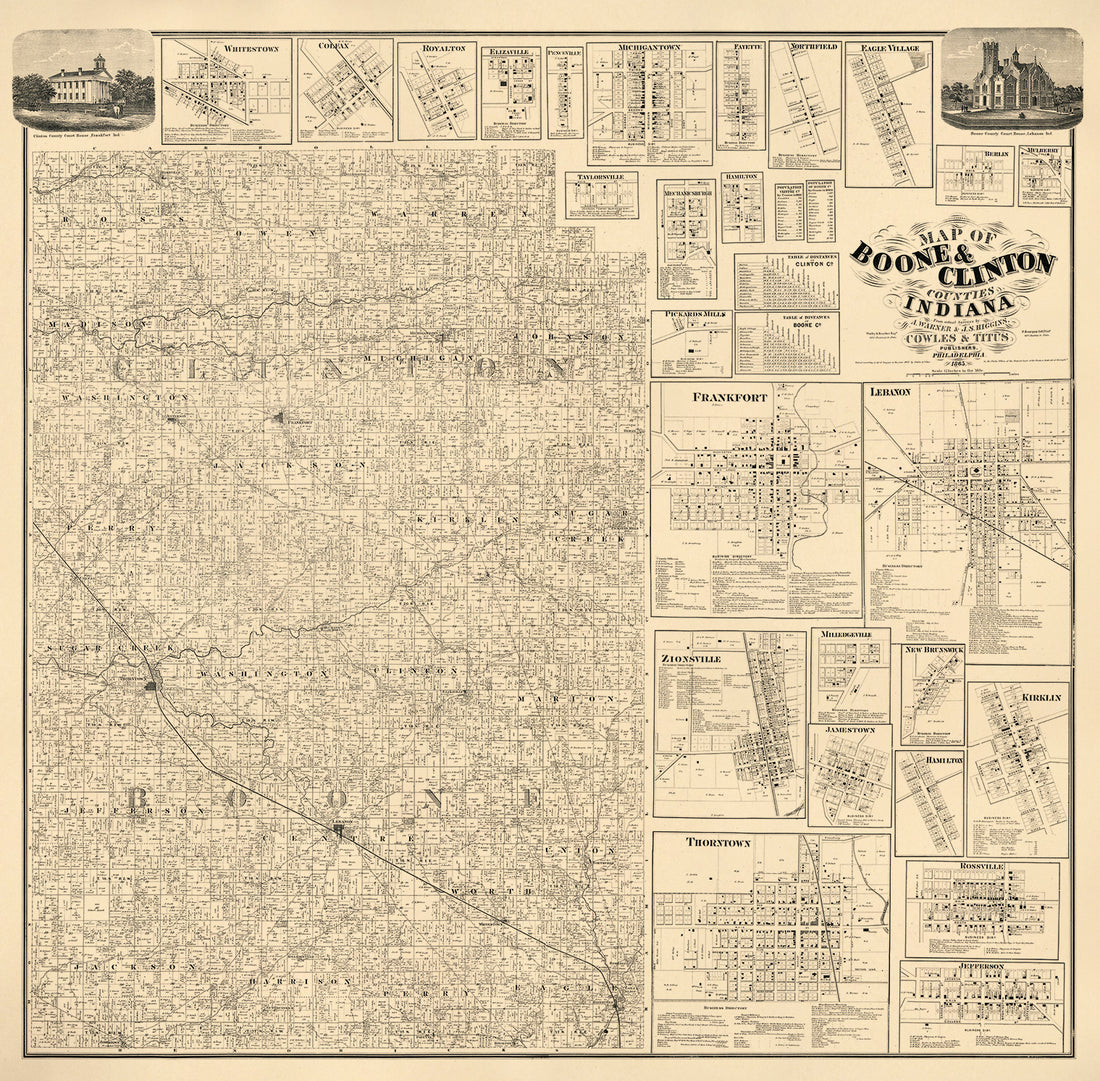 Map of Boone &amp; Clinton Counties, Indiana 1865