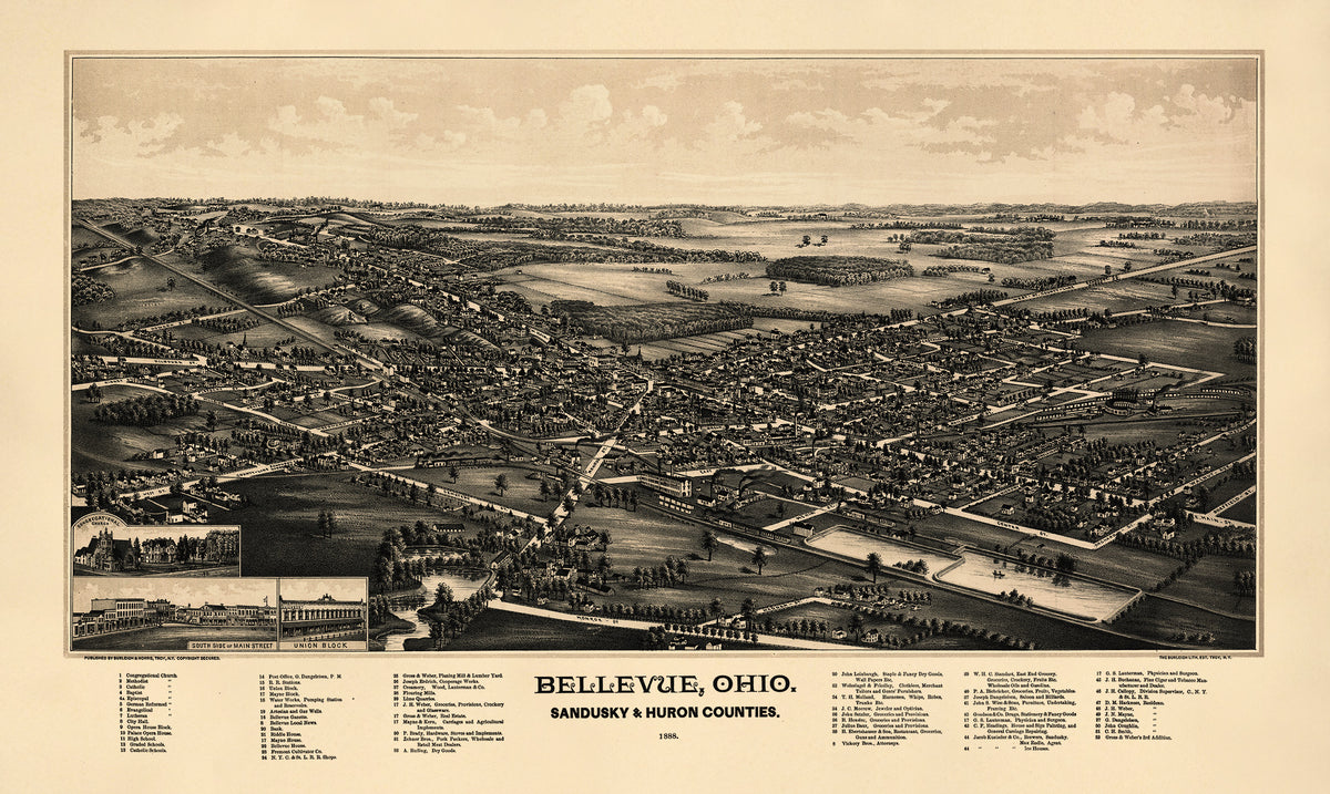 Bellevue, Ohio, Sandusky &amp; Huron Counties 1888 by Relic Map Company