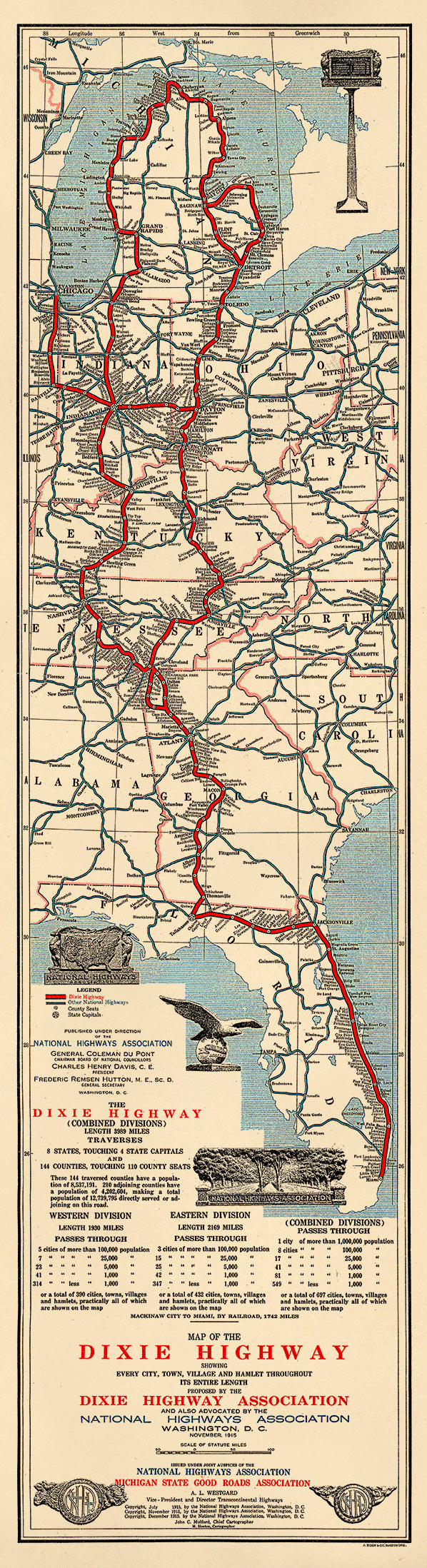 Map of the Dixie Highway. (Map of the Dixie Highway: Showing Every City, Town, Village and Hamlet Throughout Its Entire Length) 1915 by Relic Map Company