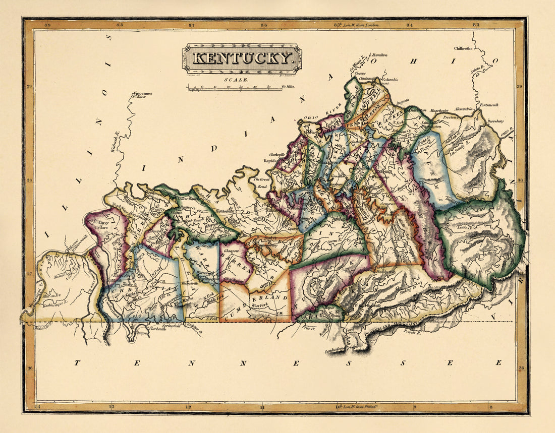 Kentucky from a New and Elegant General Atlas, Containing Maps of Each of the United States. 1817