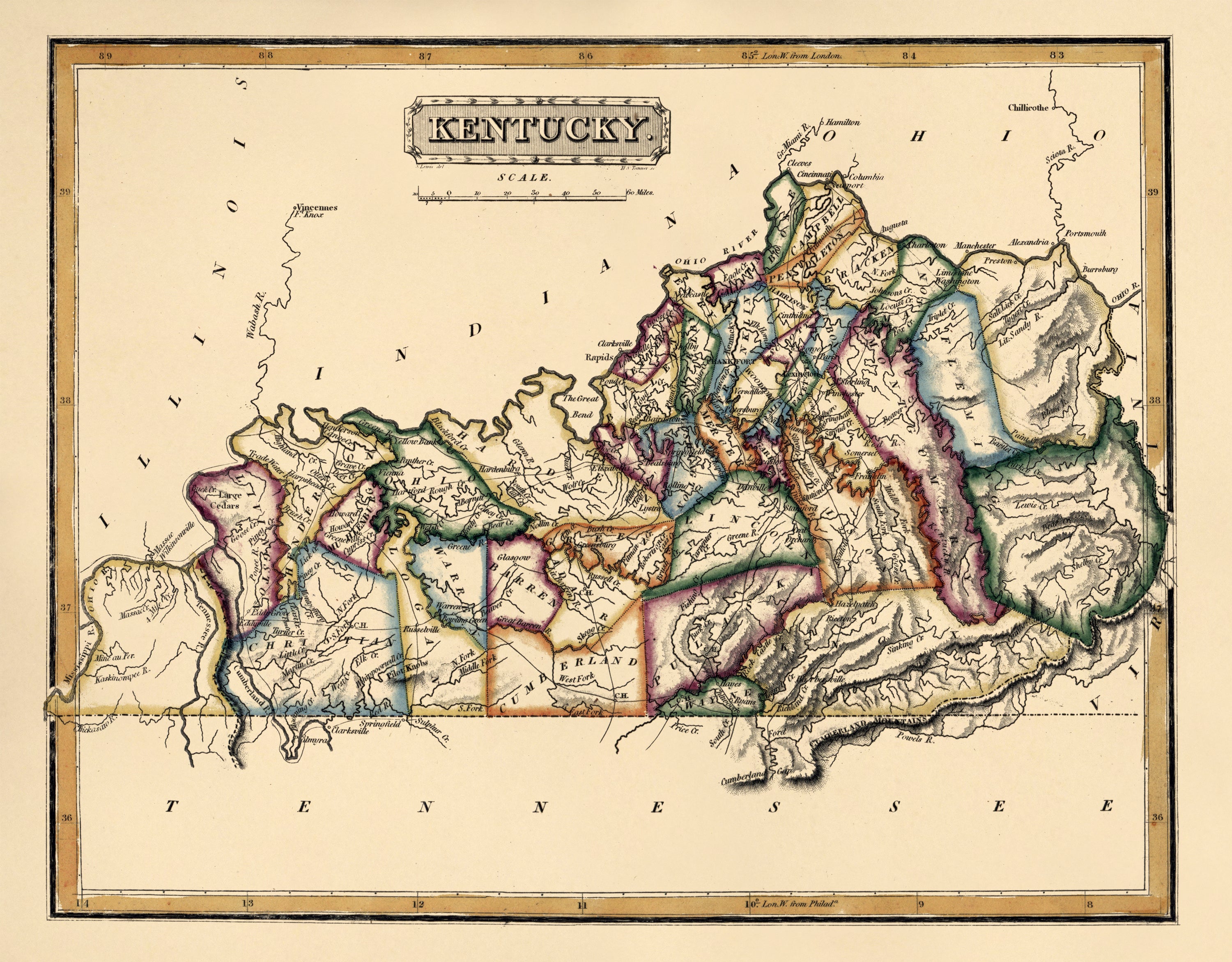 Kentucky from a New and Elegant General Atlas, Containing Maps of Each of the United States. 1817