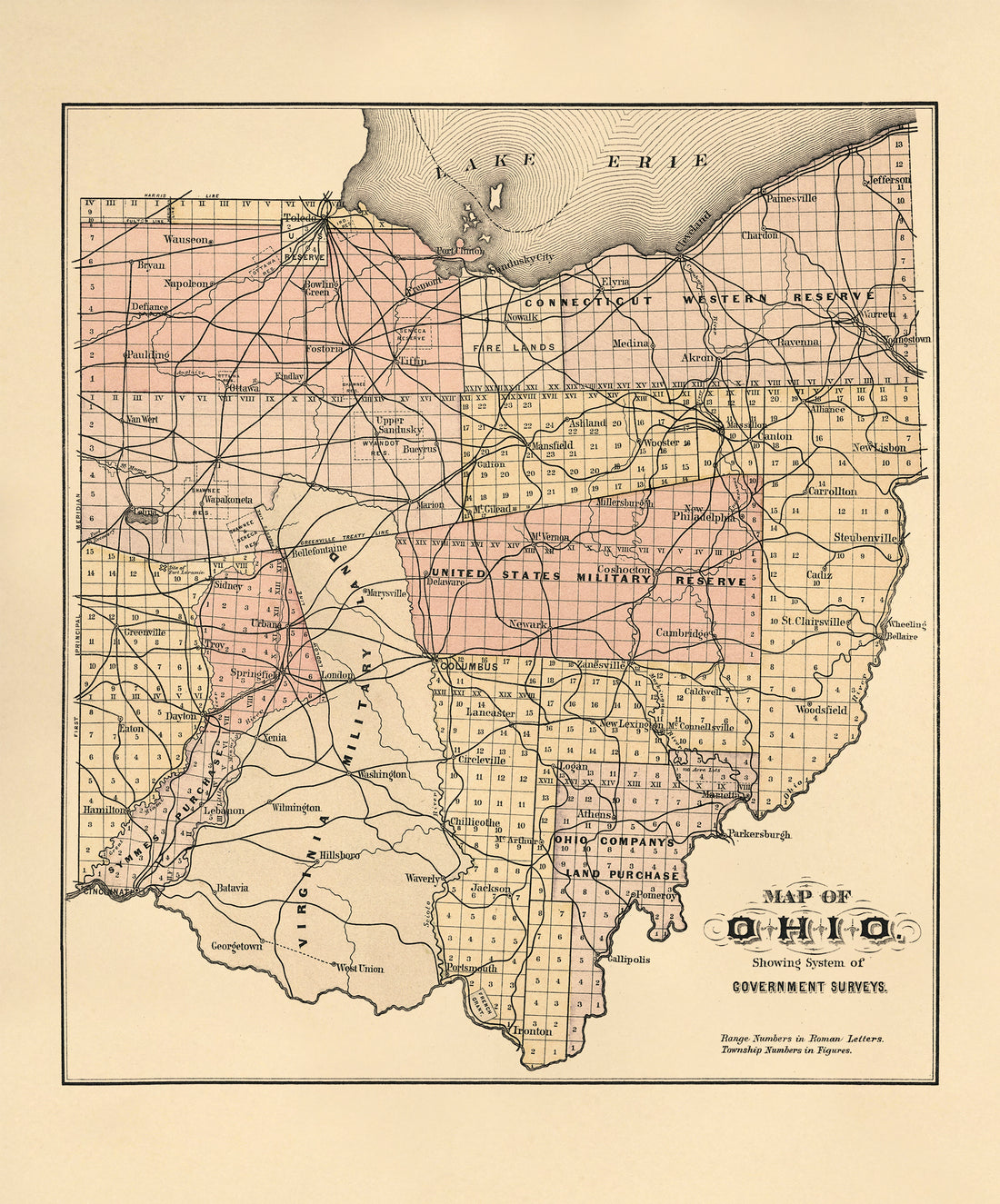 Map of Ohio Showing System of Government Surveys from Atlas of Williams County, Ohio 1894