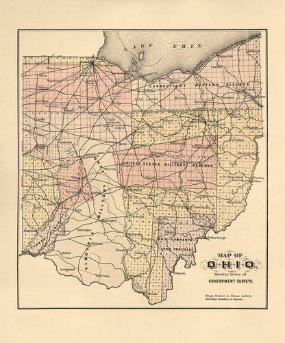 Map of Ohio Showing System of Government Surveys from Atlas of Williams County, Ohio 1894