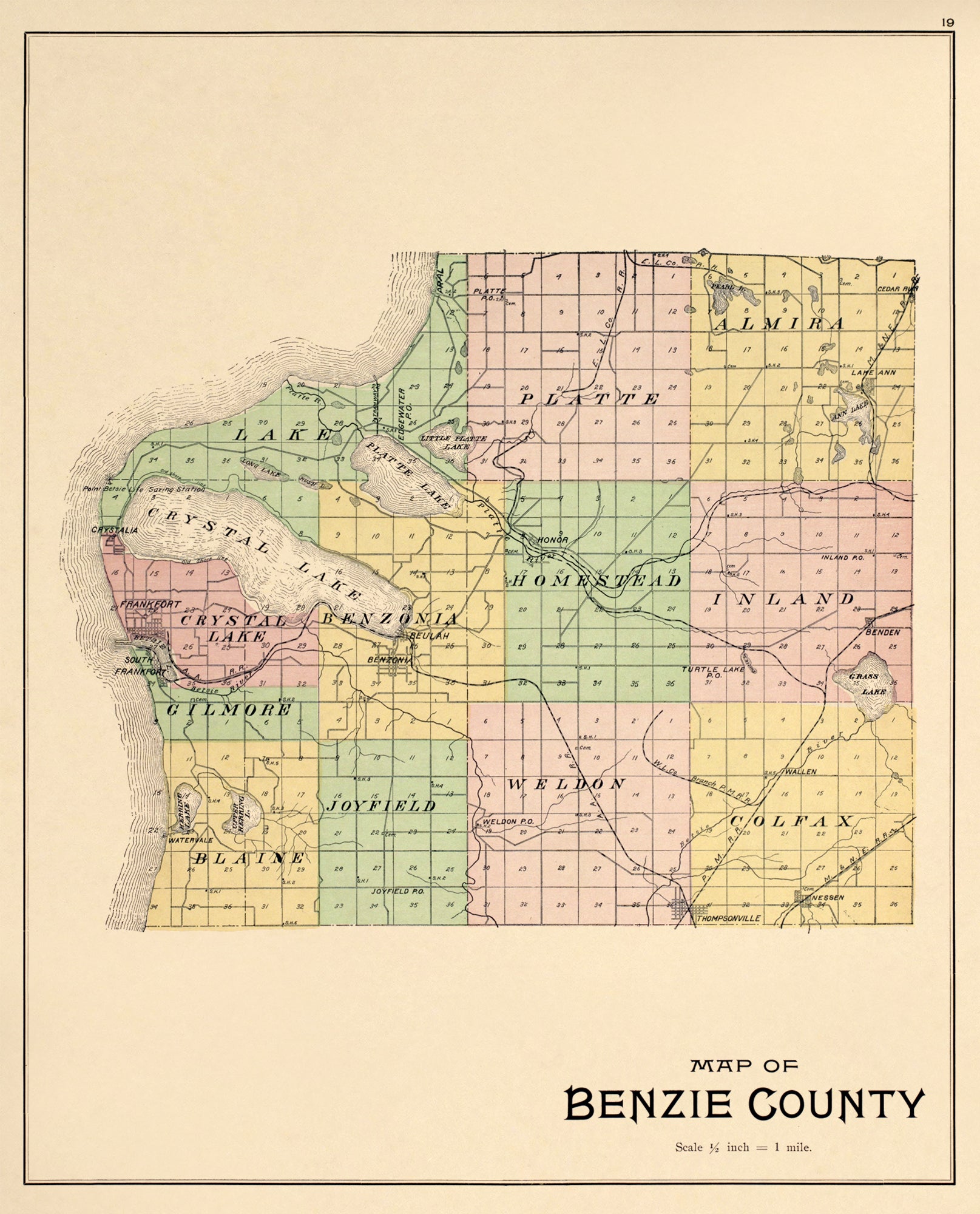 Benzie County from Atlas, Benzie Co., Michigan 1901 by Relic Map Company