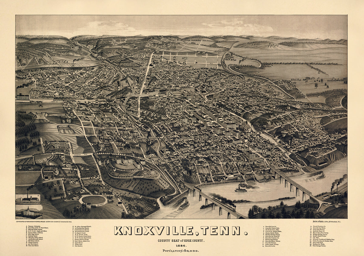 Knoxville, Tennessee County Seat of Knox County 1886 by Relic Map Company