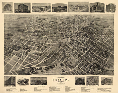 Aero View of Bristol, Va.=Tenn. 1912 by Relic Map Company