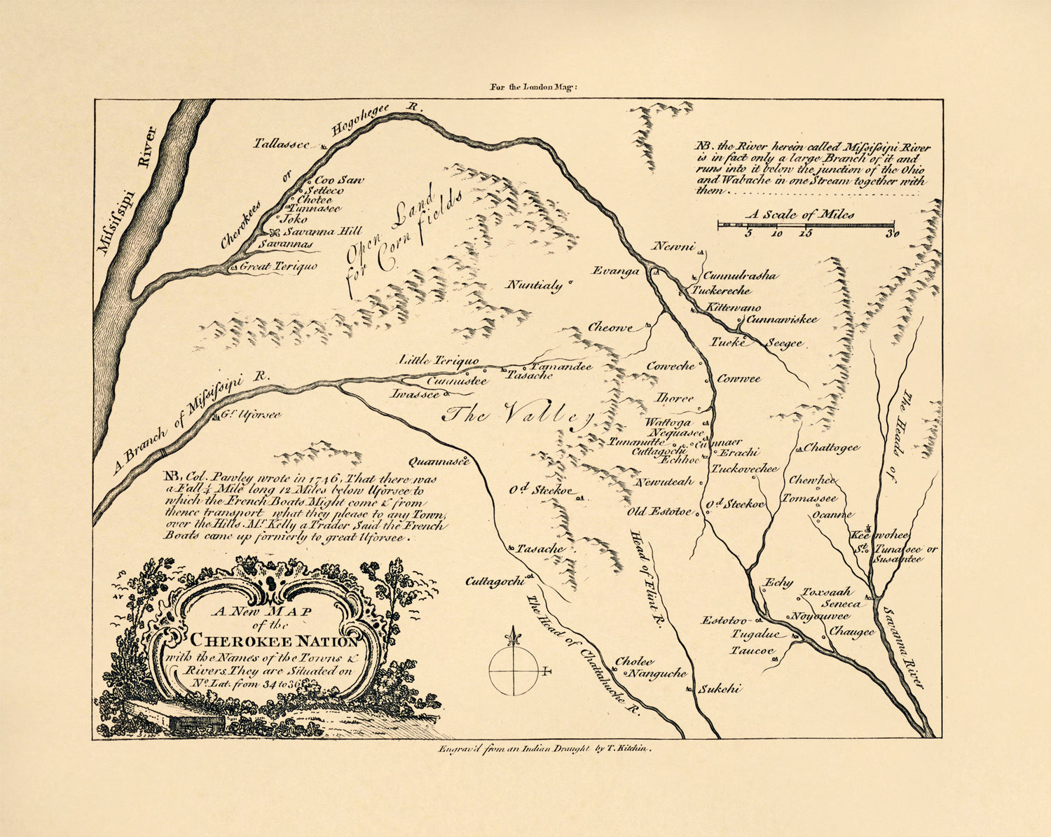 A New Map of the Cherokee Nation : With the Names of the Towns &amp; Rivers : They Are Situated On No. Lat. from 34 to 36 (Cherokee Nation) 1760