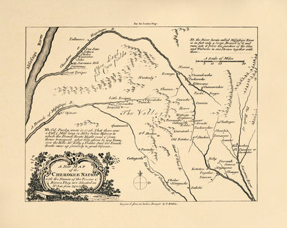 A New Map of the Cherokee Nation : With the Names of the Towns &amp; Rivers : They Are Situated On No. Lat. from 34 to 36 (Cherokee Nation) 1760