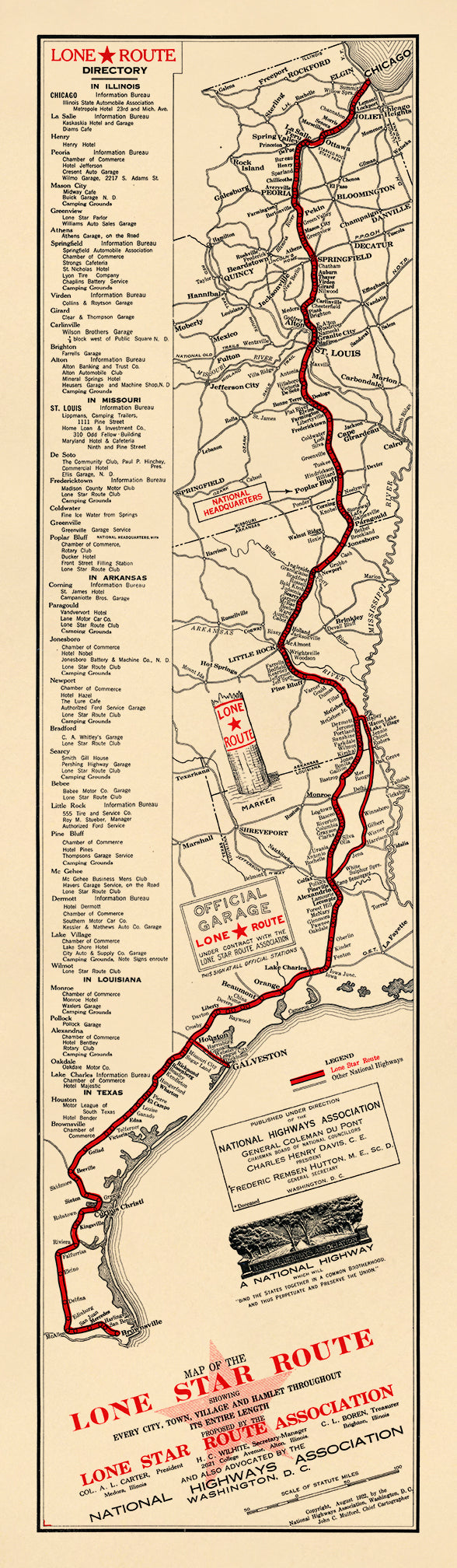 Map of the Lone Star Route. (Map of the Lone Star Route: Showing Every City, Town, Village and Hamlet Throughout Its Entire Length) 1922