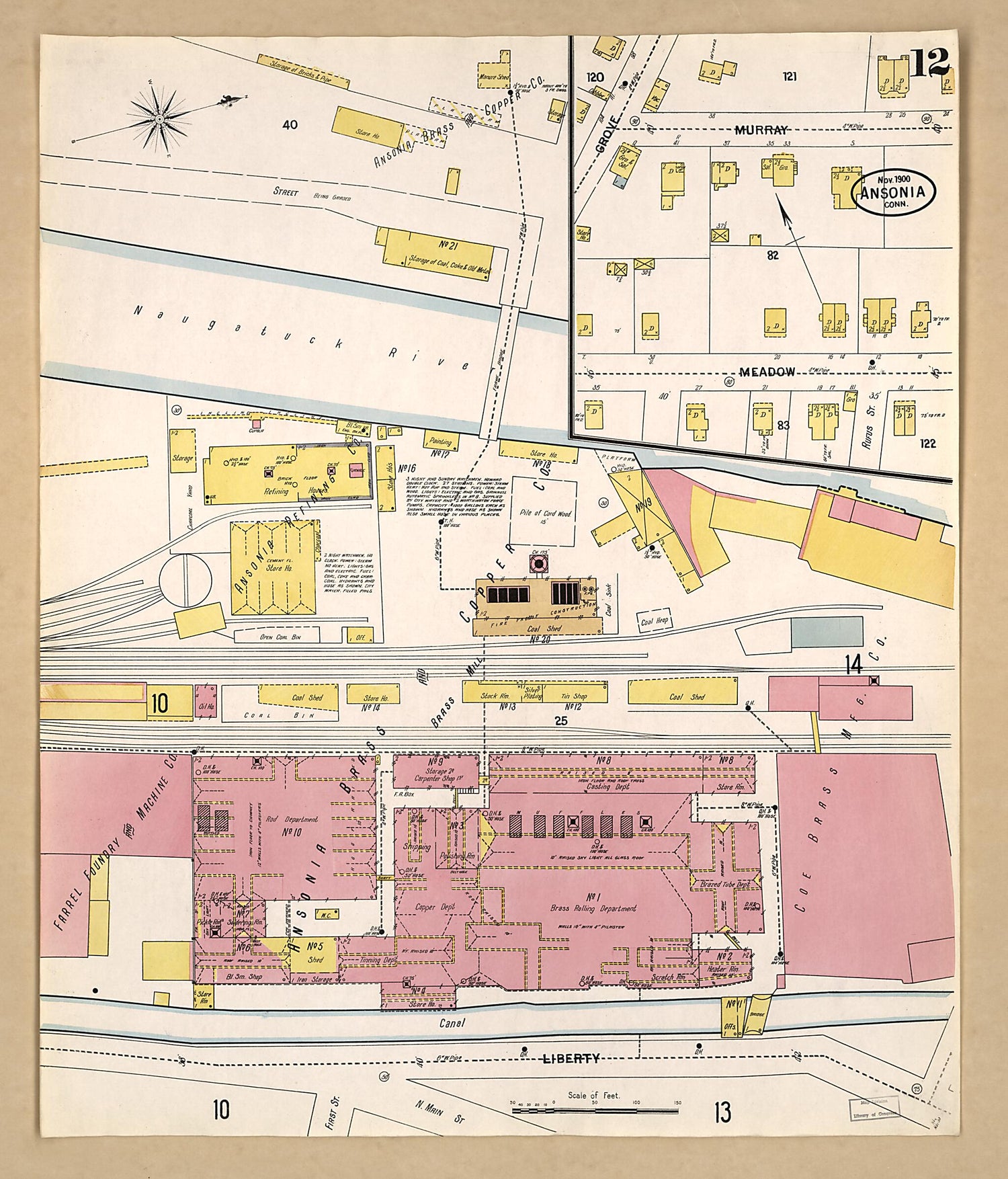This old map of Ansonia, New Haven County, Connecticut was created by Sanborn Map Company in 1900