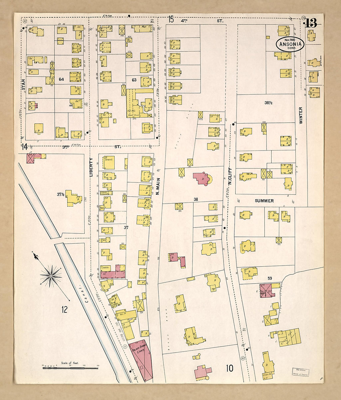 This old map of Ansonia, New Haven County, Connecticut was created by Sanborn Map Company in 1900
