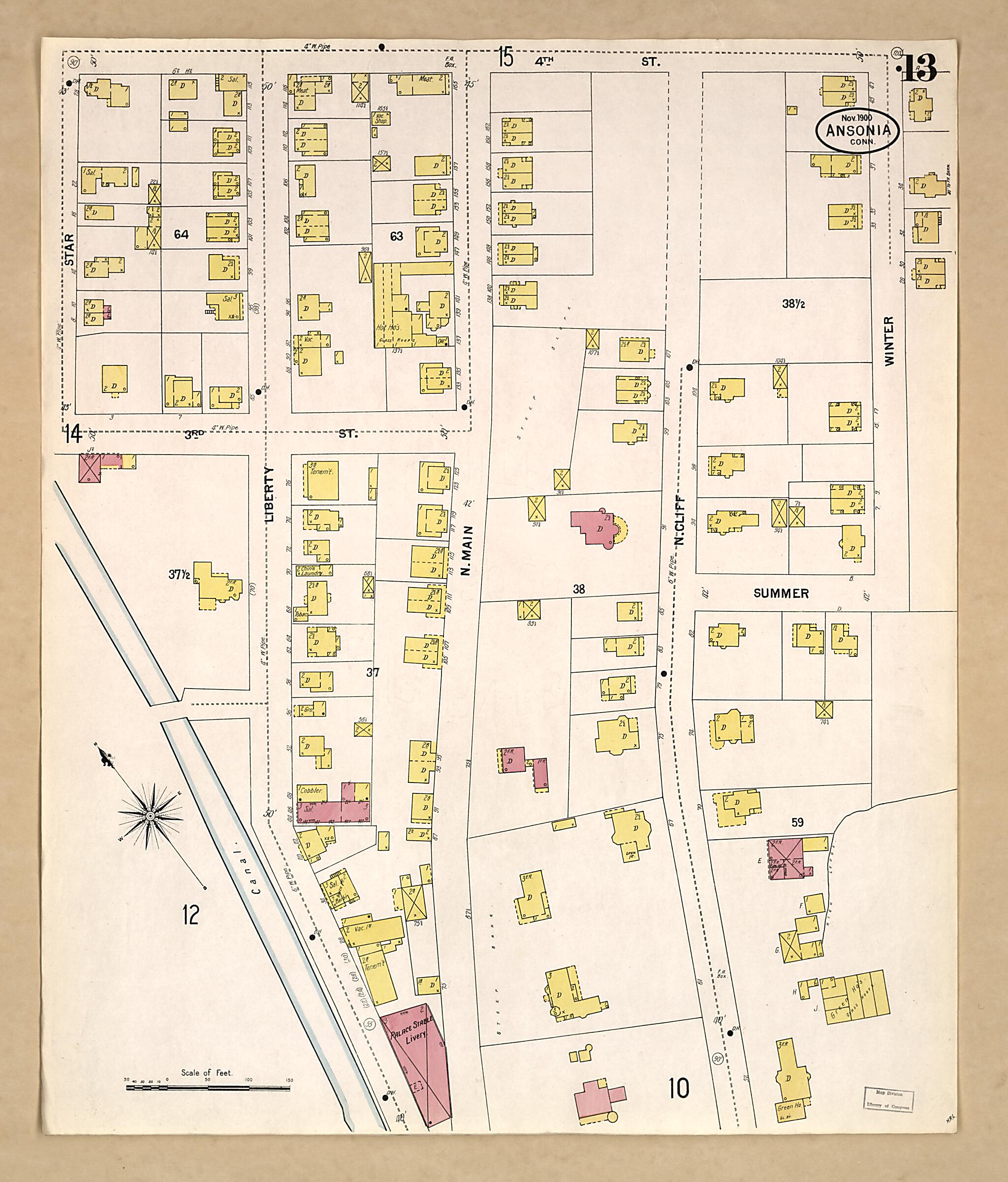 This old map of Ansonia, New Haven County, Connecticut was created by Sanborn Map Company in 1900