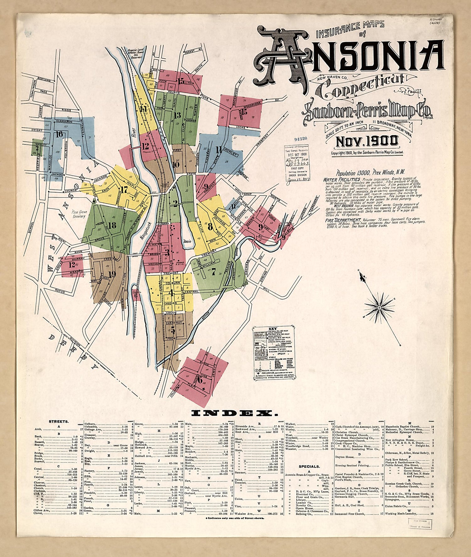 This old map of Ansonia, New Haven County, Connecticut was created by Sanborn Map Company in 1900