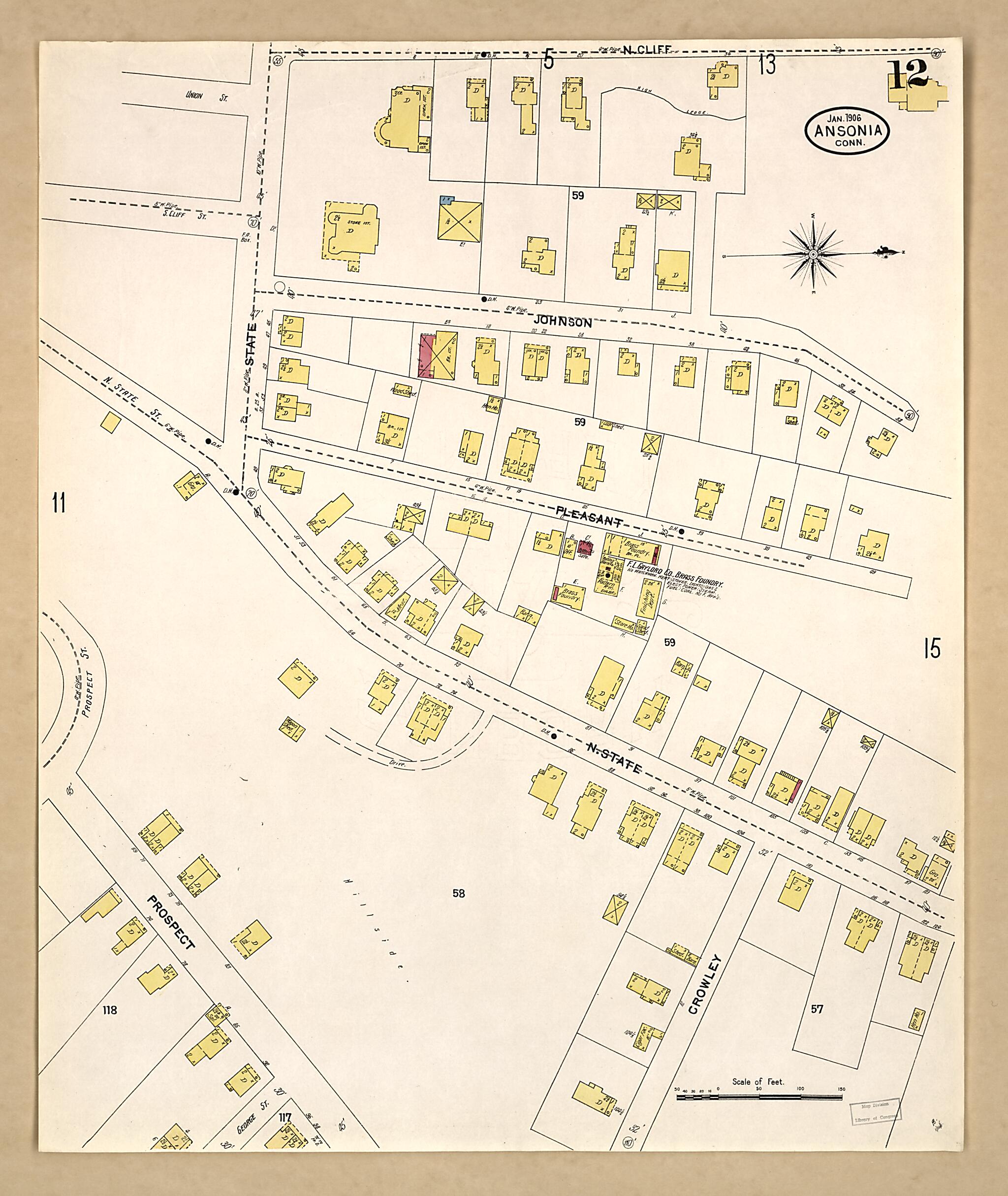 This old map of Ansonia, New Haven County, Connecticut was created by Sanborn Map Company in 1906