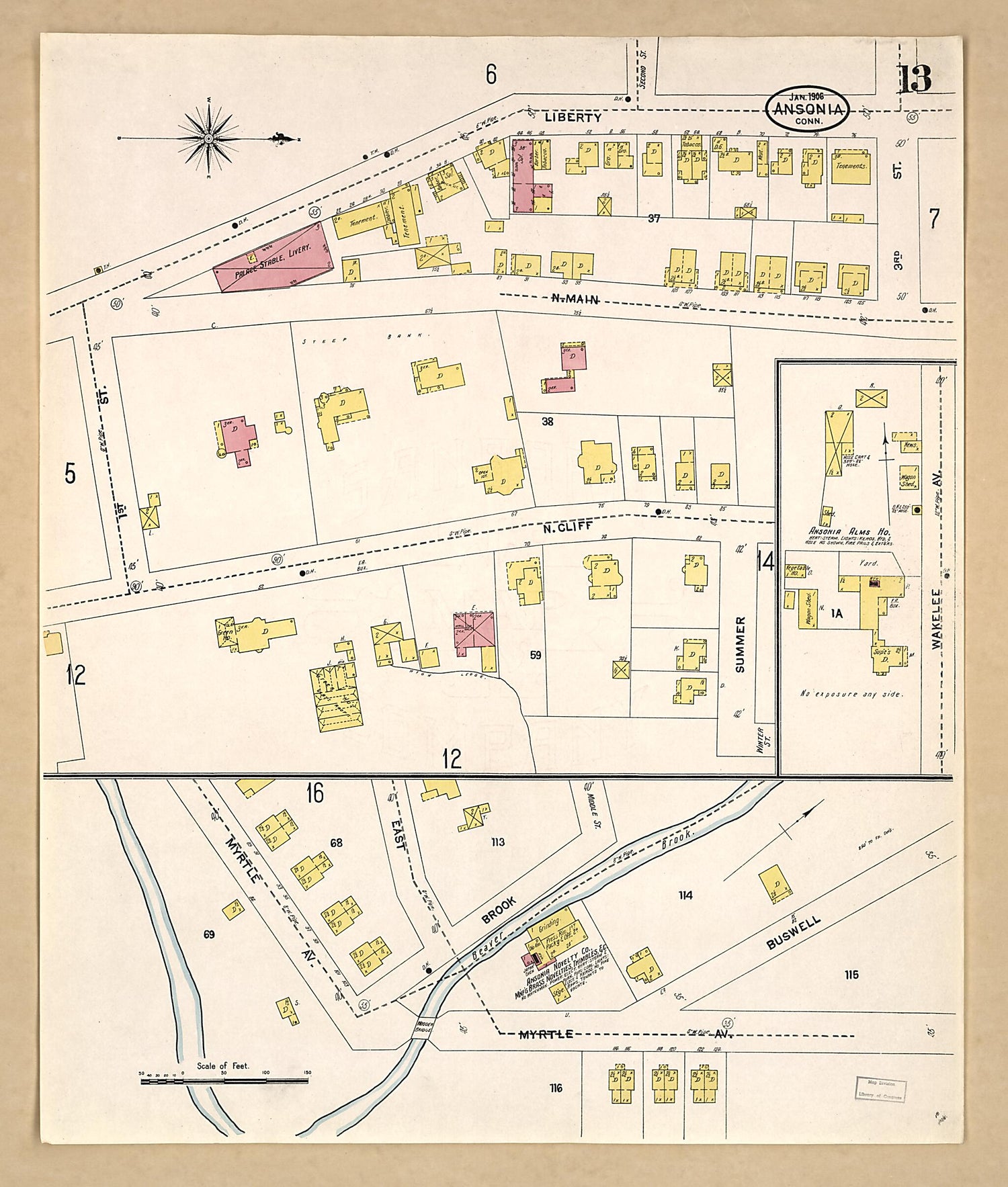 This old map of Ansonia, New Haven County, Connecticut was created by Sanborn Map Company in 1906