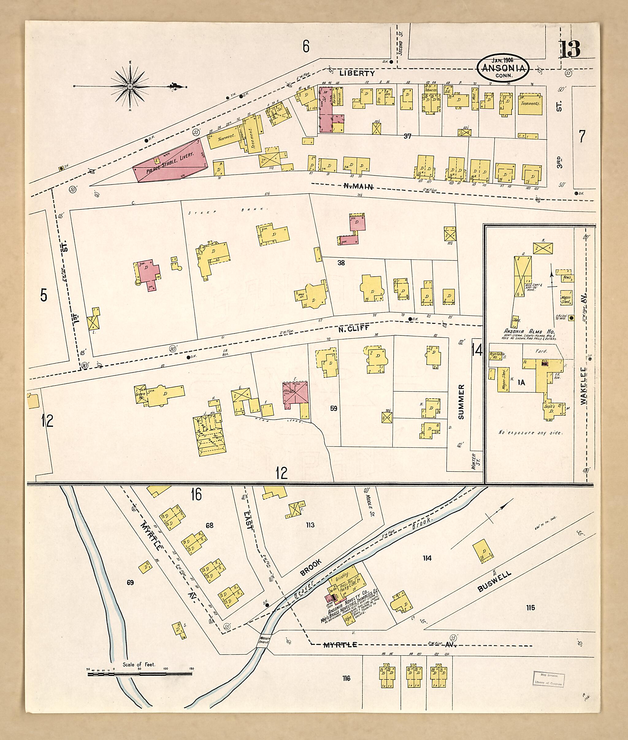 This old map of Ansonia, New Haven County, Connecticut was created by Sanborn Map Company in 1906