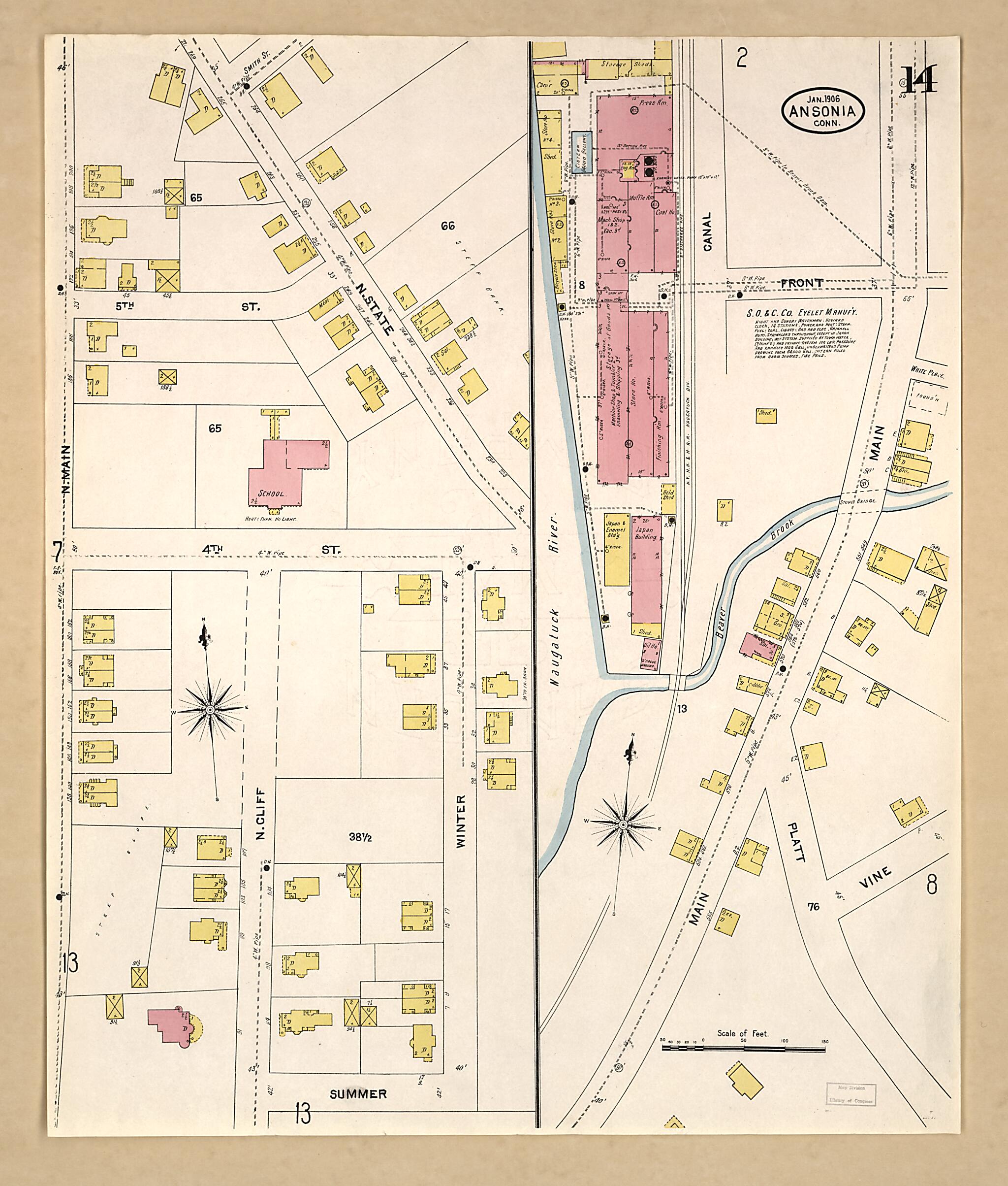 This old map of Ansonia, New Haven County, Connecticut was created by Sanborn Map Company in 1906