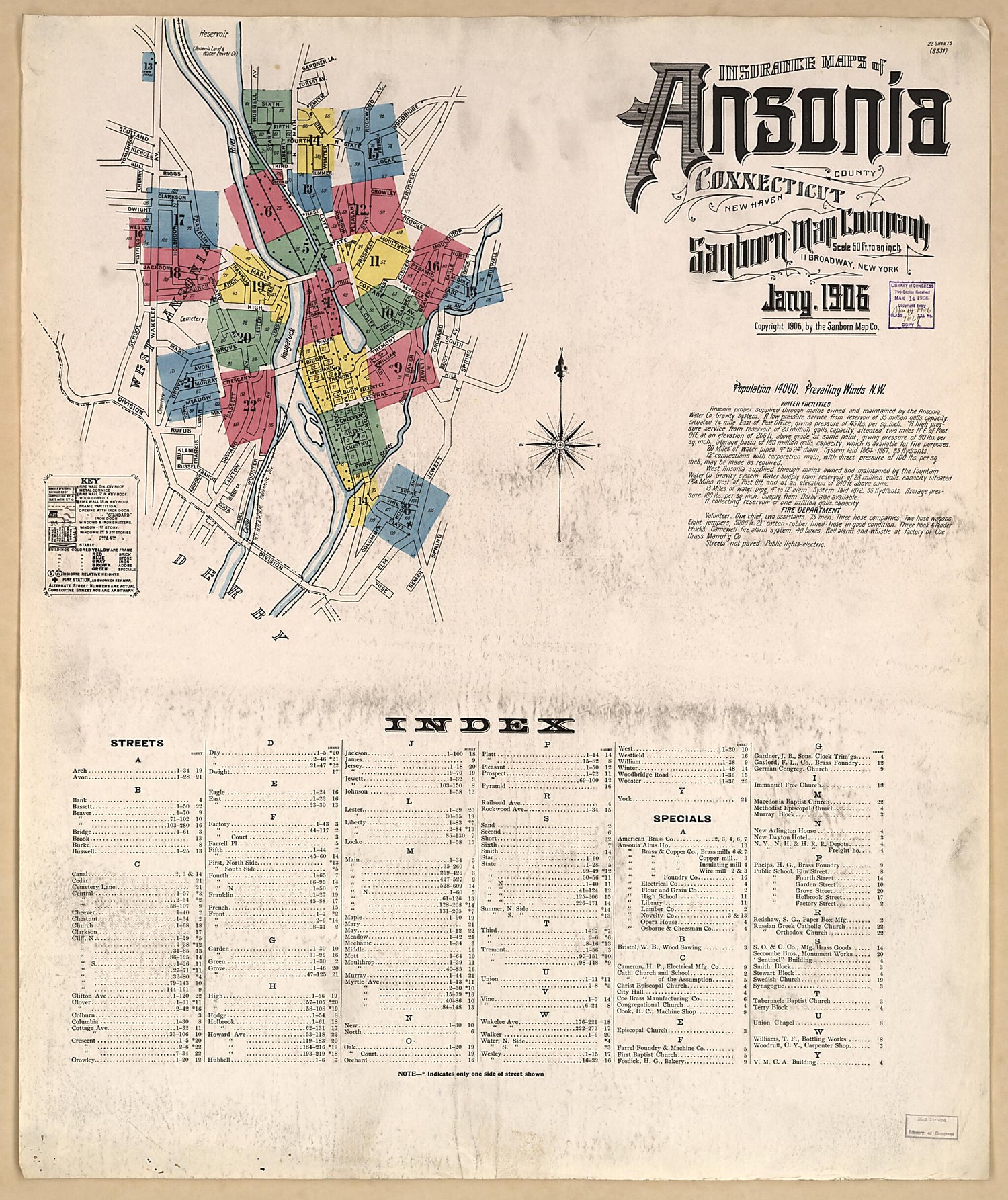 This old map of Ansonia, New Haven County, Connecticut was created by Sanborn Map Company in 1906