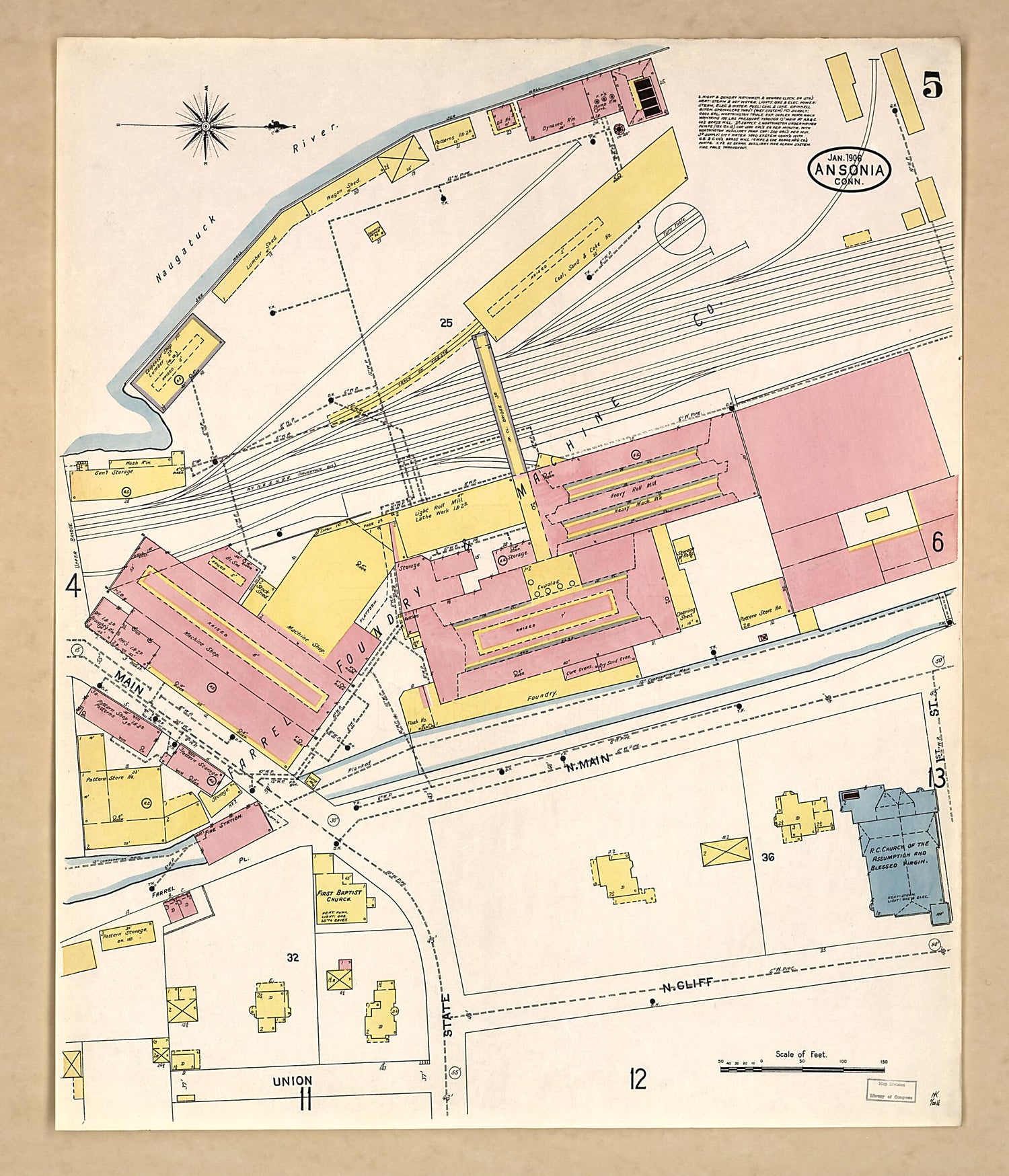 This old map of Ansonia, New Haven County, Connecticut was created by Sanborn Map Company in 1906