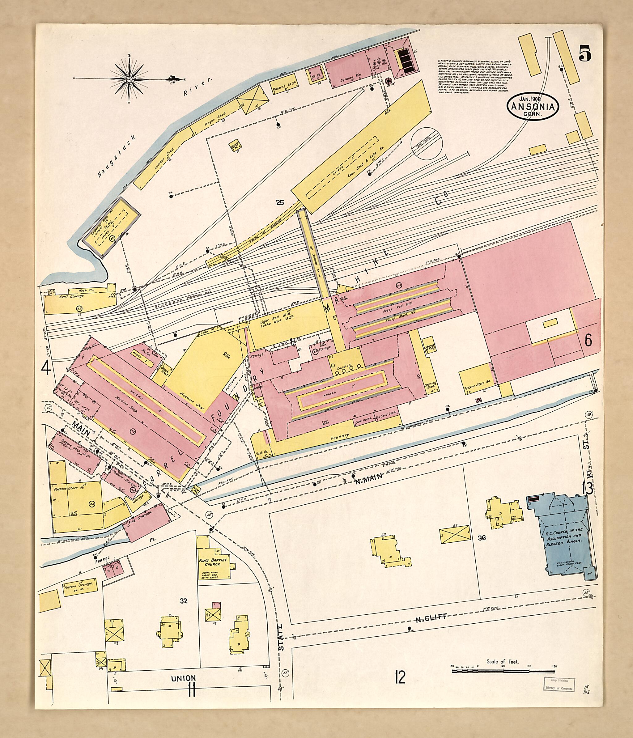 This old map of Ansonia, New Haven County, Connecticut was created by Sanborn Map Company in 1906
