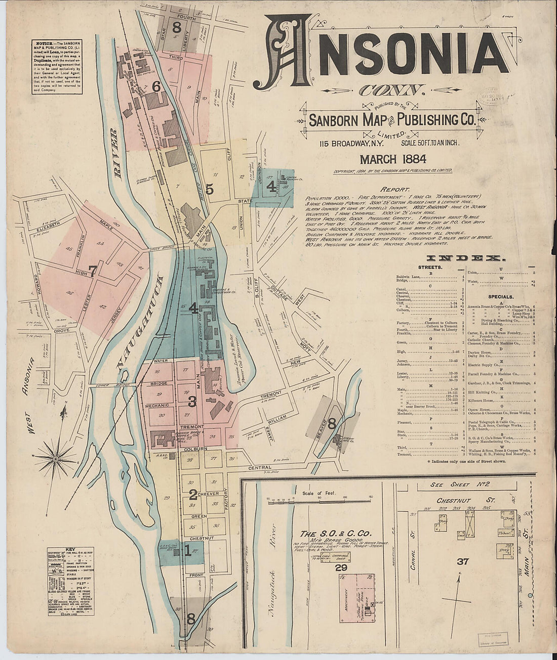This old map of Ansonia, New Haven County, Connecticut was created by Sanborn Map Company in 1884