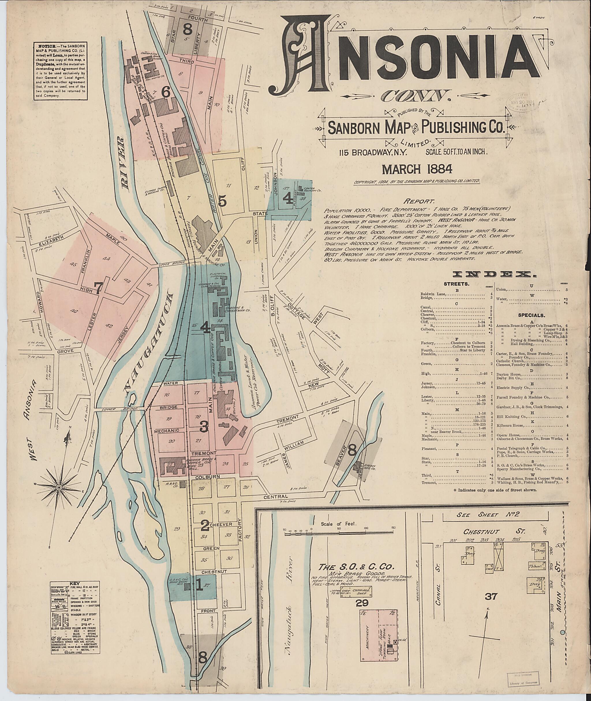 This old map of Ansonia, New Haven County, Connecticut was created by Sanborn Map Company in 1884