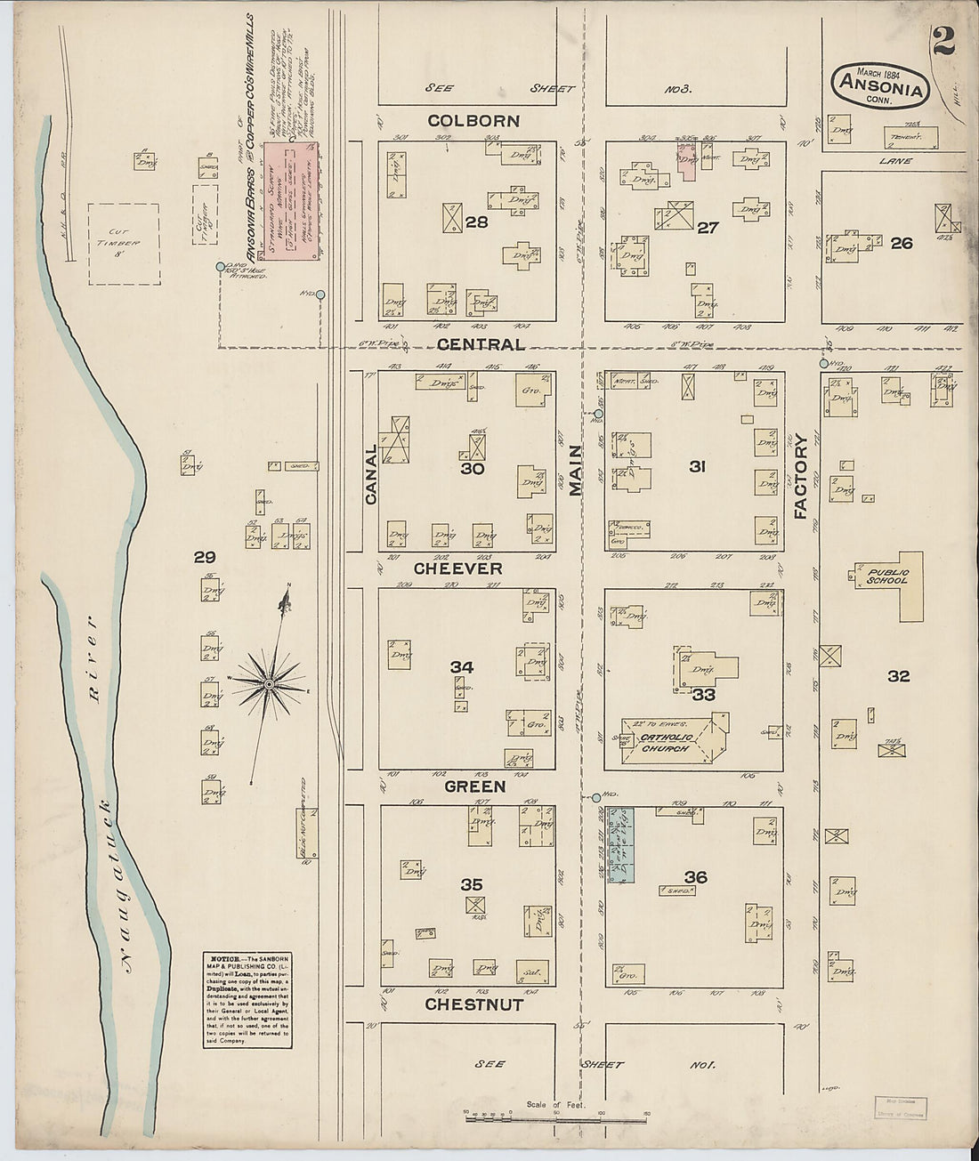 This old map of Ansonia, New Haven County, Connecticut was created by Sanborn Map Company in 1884