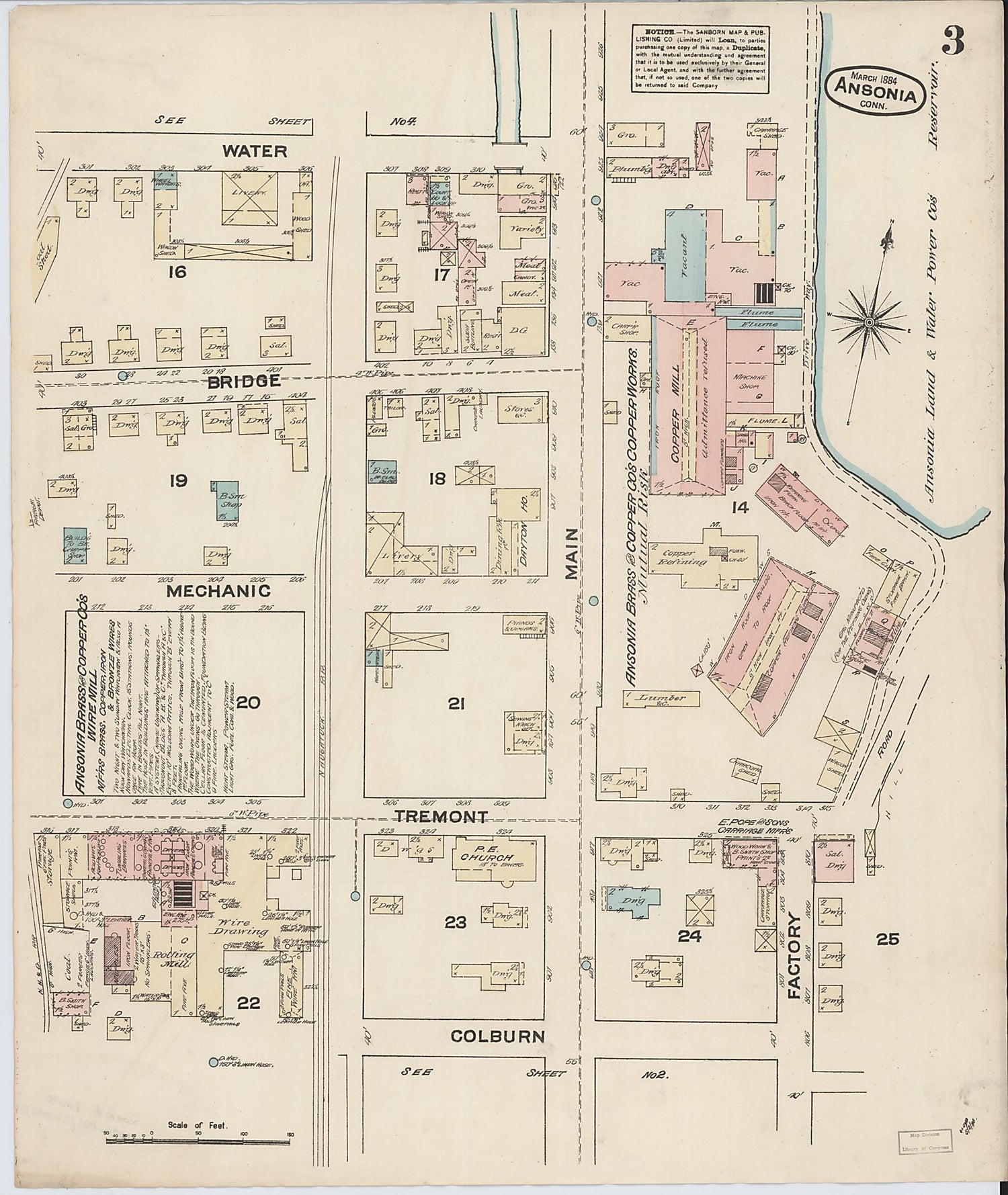 This old map of Ansonia, New Haven County, Connecticut was created by Sanborn Map Company in 1884