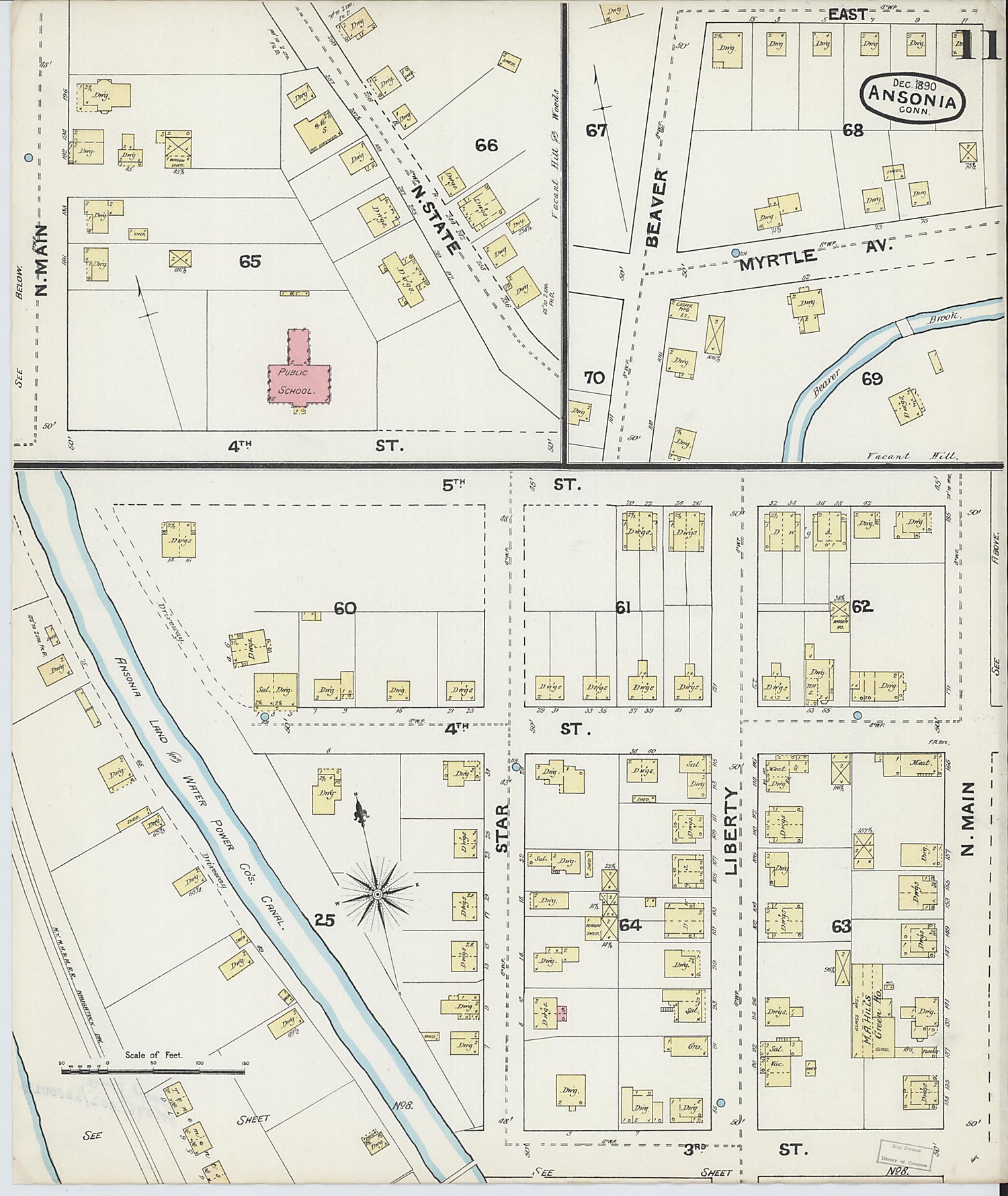 This old map of Ansonia, New Haven County, Connecticut was created by Sanborn Map Company in 1890