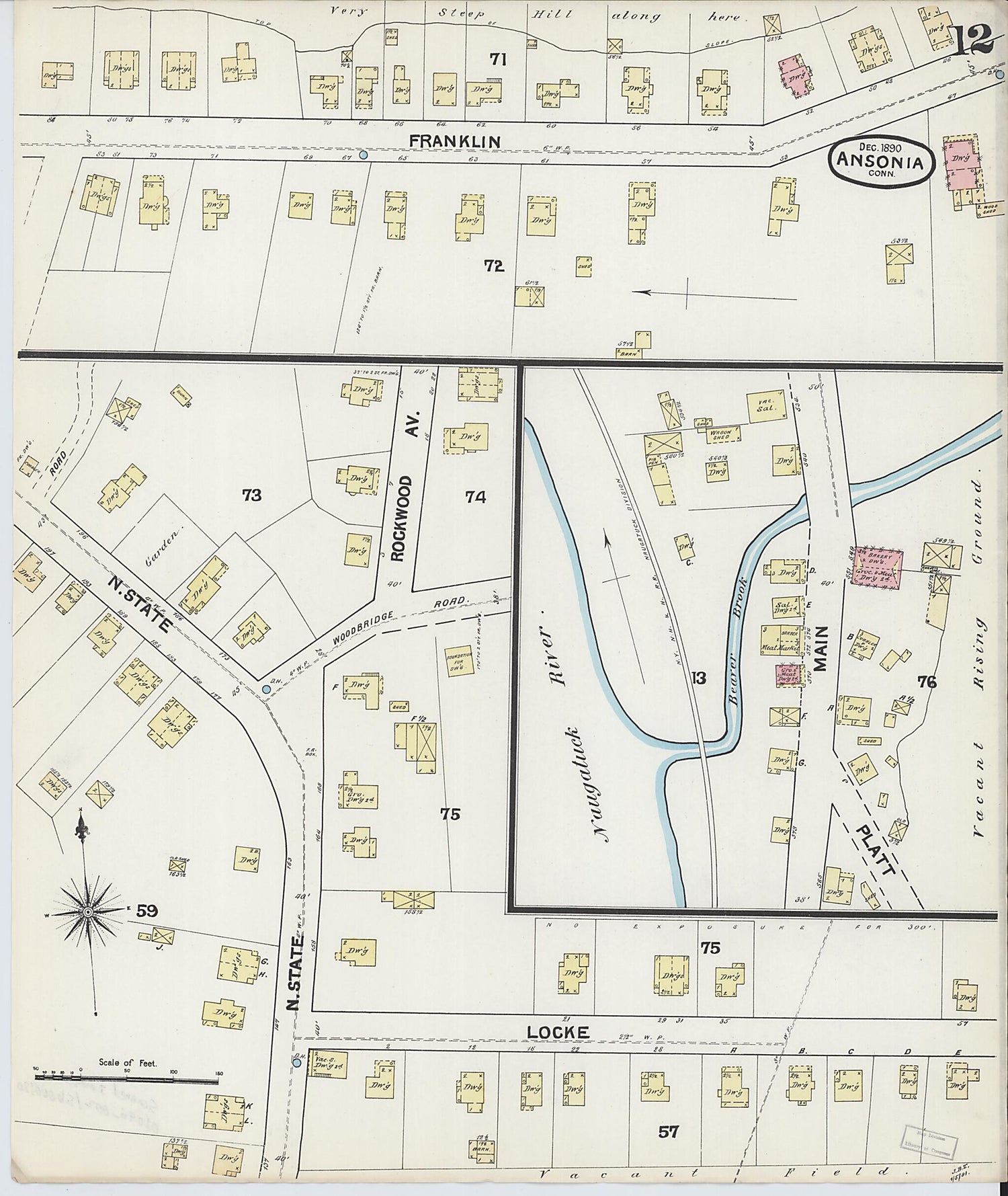 This old map of Ansonia, New Haven County, Connecticut was created by Sanborn Map Company in 1890