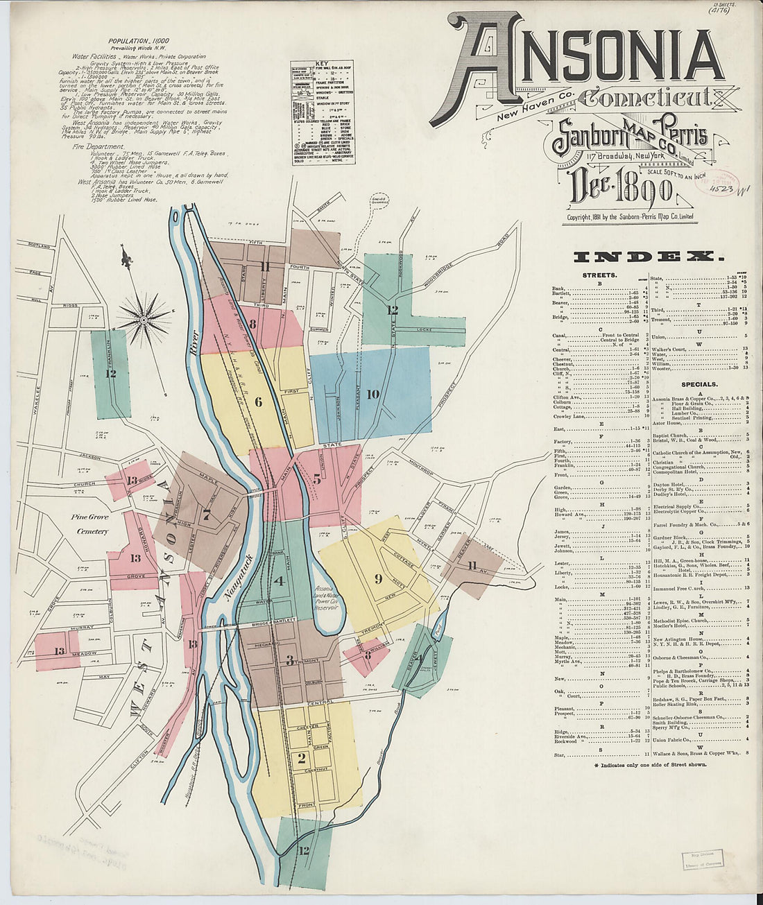This old map of Ansonia, New Haven County, Connecticut was created by Sanborn Map Company in 1890