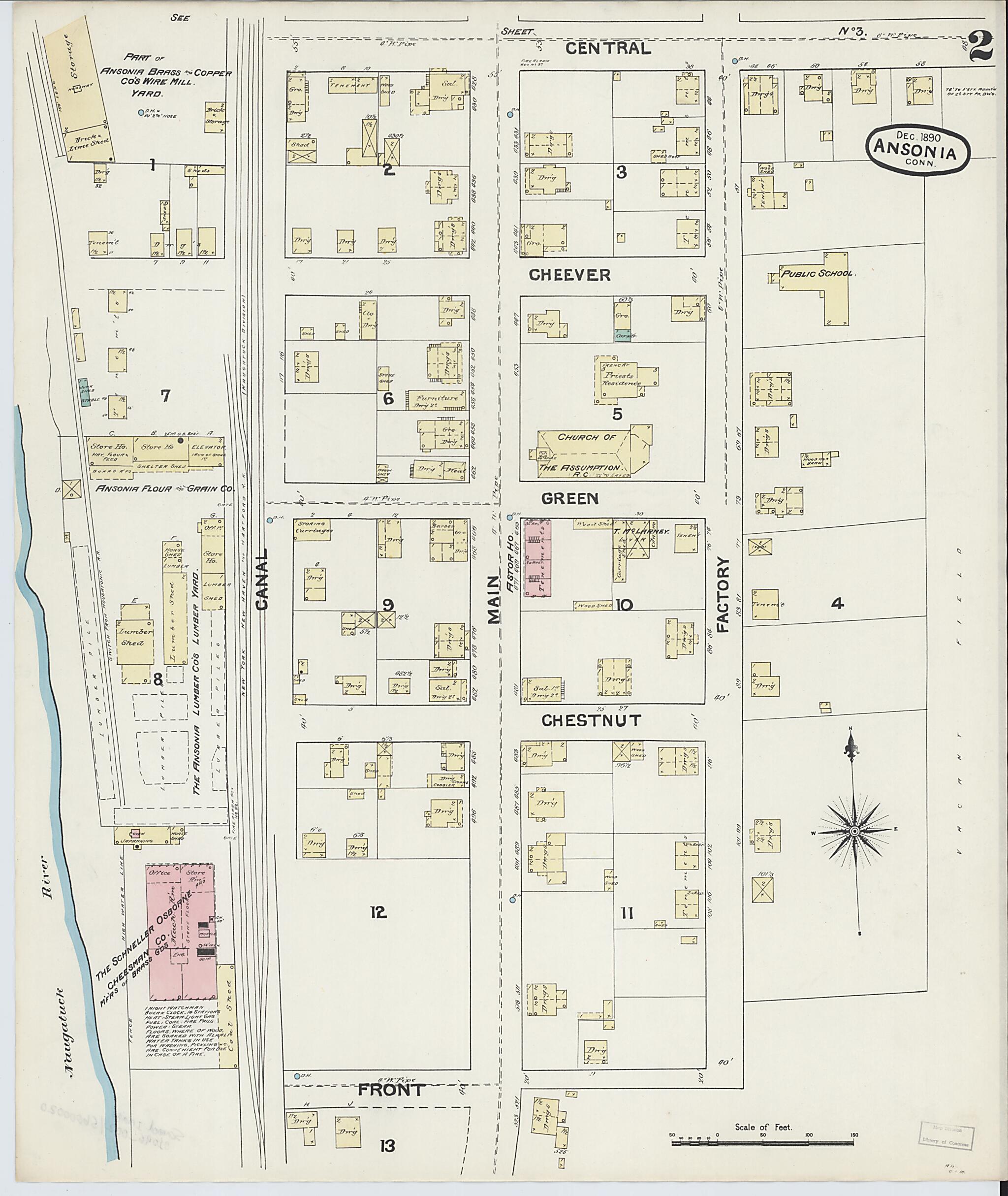 This old map of Ansonia, New Haven County, Connecticut was created by Sanborn Map Company in 1890