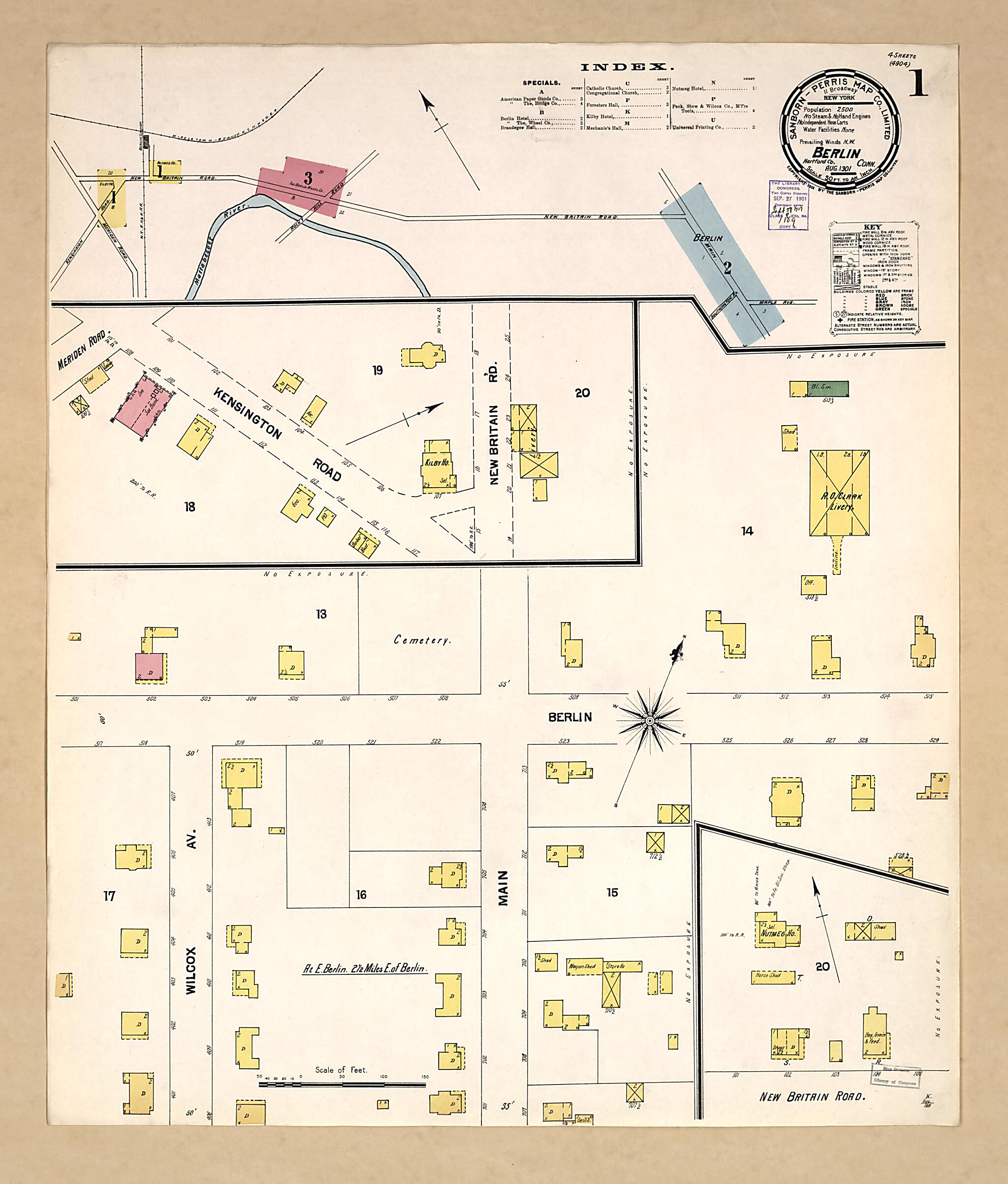 This old map of Berlin, Hartford County, Connecticut was created by Sanborn Map Company in 1901