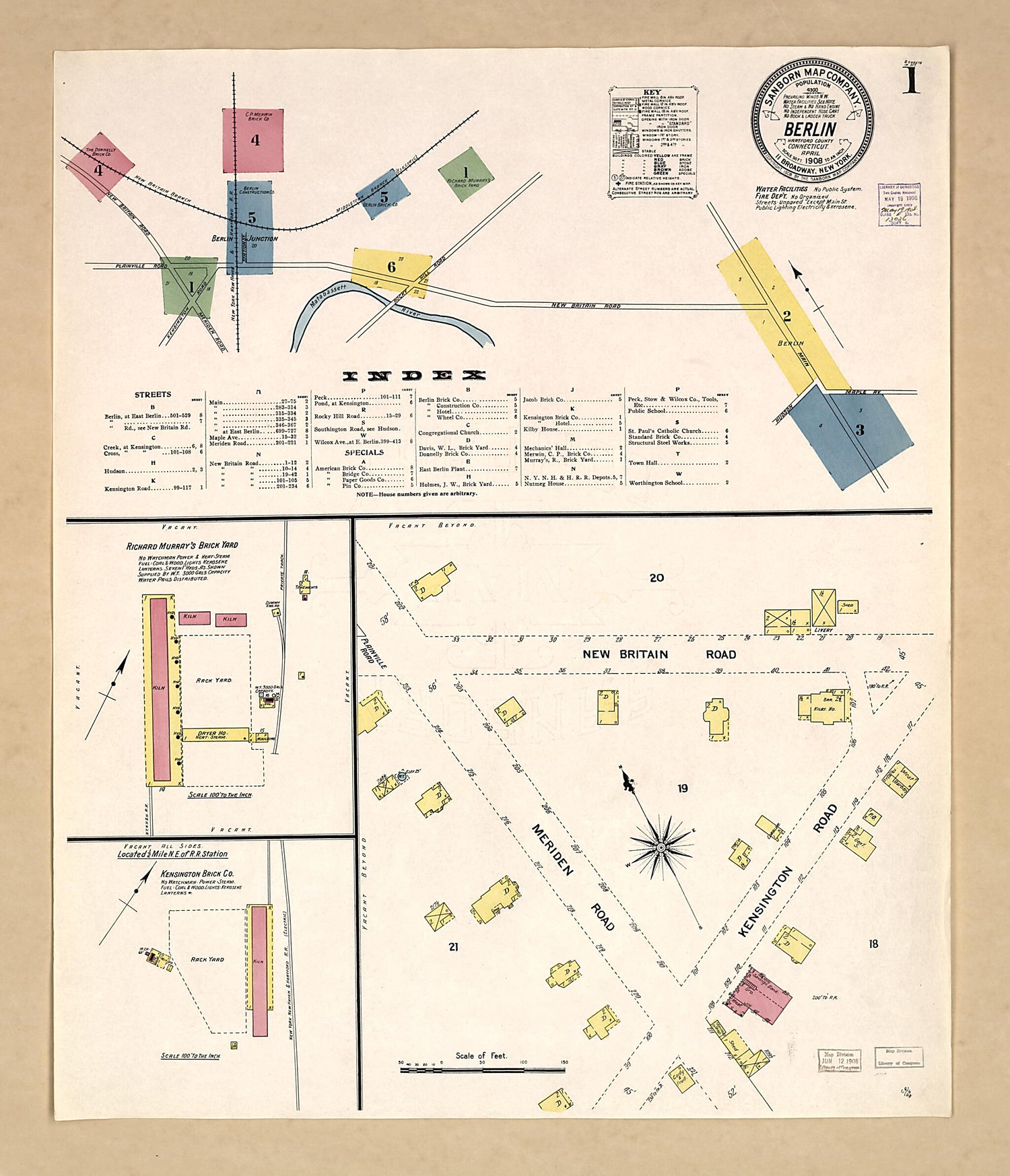 This old map of Berlin, Hartford County, Connecticut was created by Sanborn Map Company in 1908