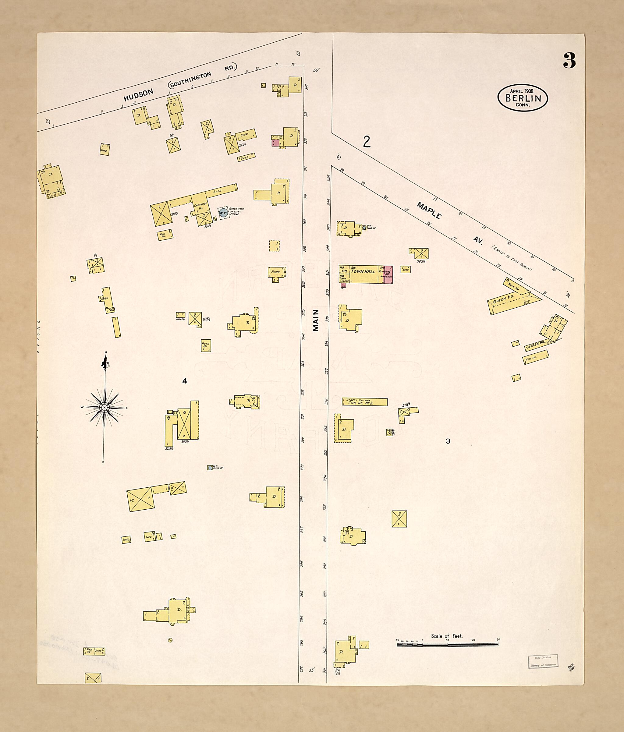 This old map of Berlin, Hartford County, Connecticut was created by Sanborn Map Company in 1908