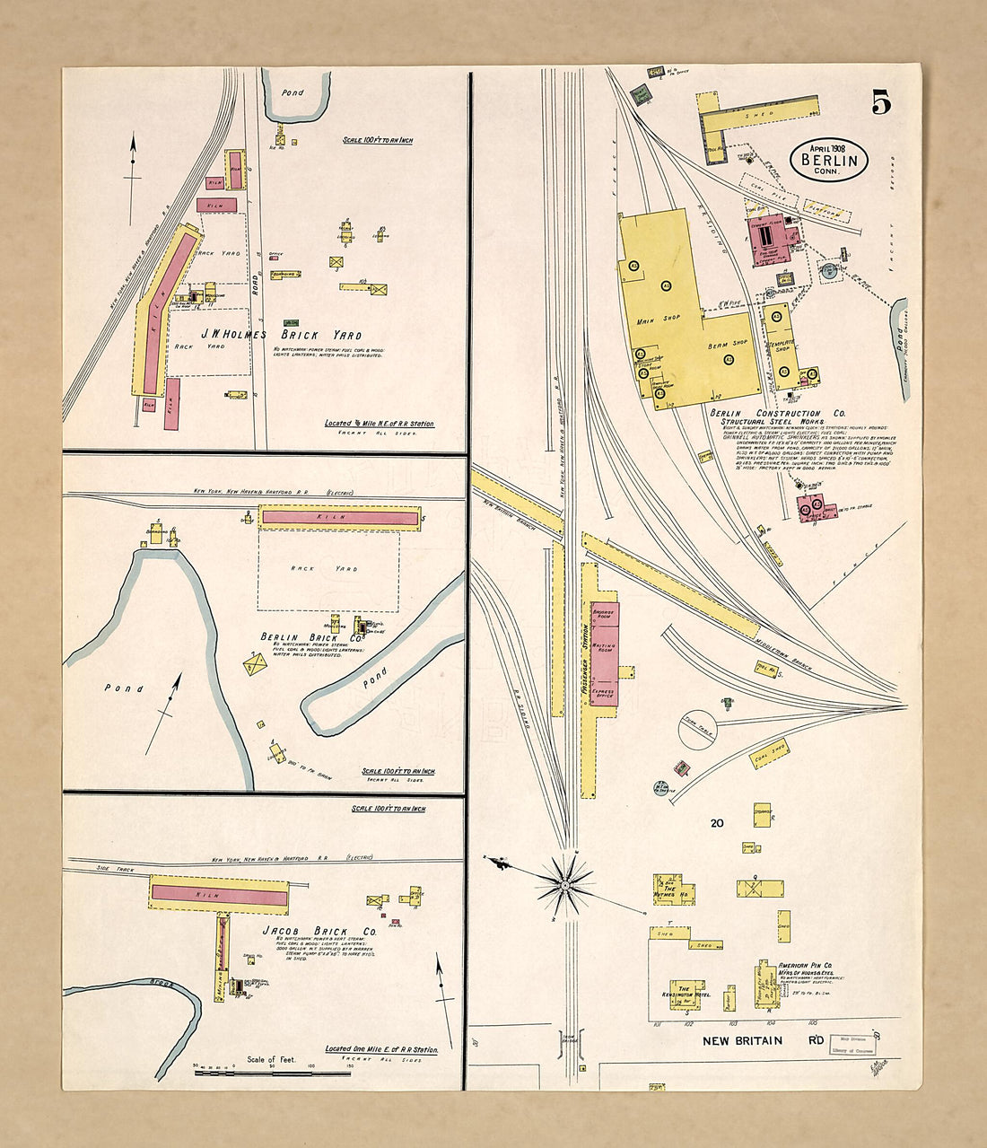This old map of Berlin, Hartford County, Connecticut was created by Sanborn Map Company in 1908