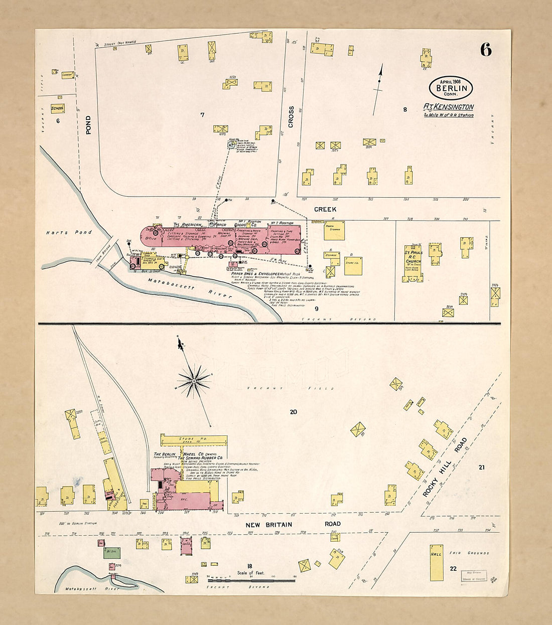 This old map of Berlin, Hartford County, Connecticut was created by Sanborn Map Company in 1908