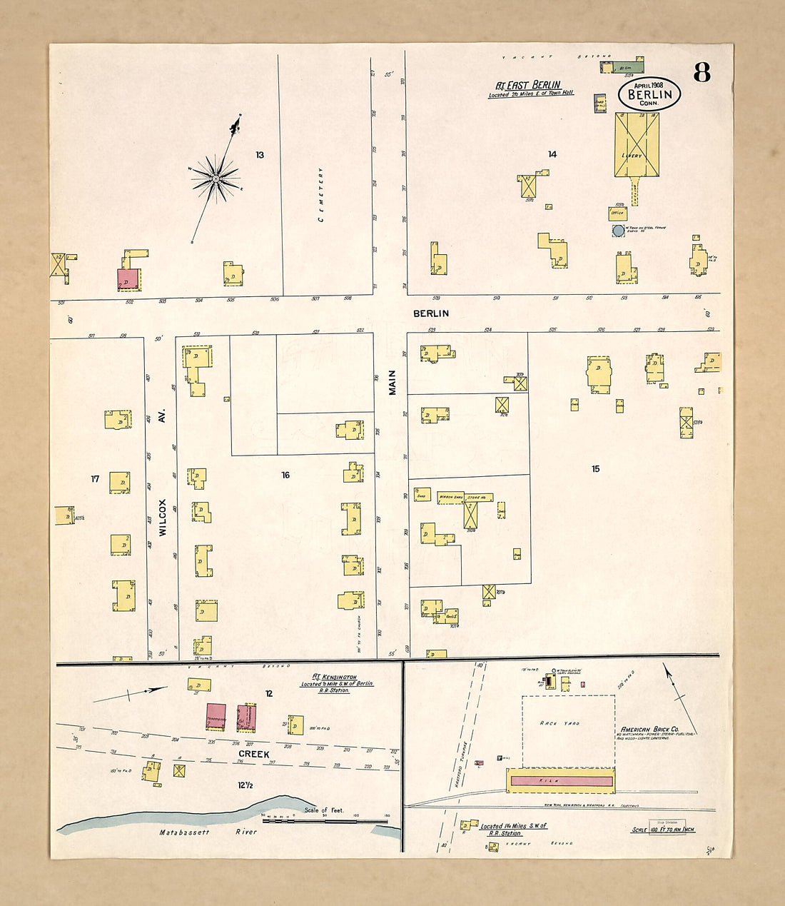 This old map of Berlin, Hartford County, Connecticut was created by Sanborn Map Company in 1908
