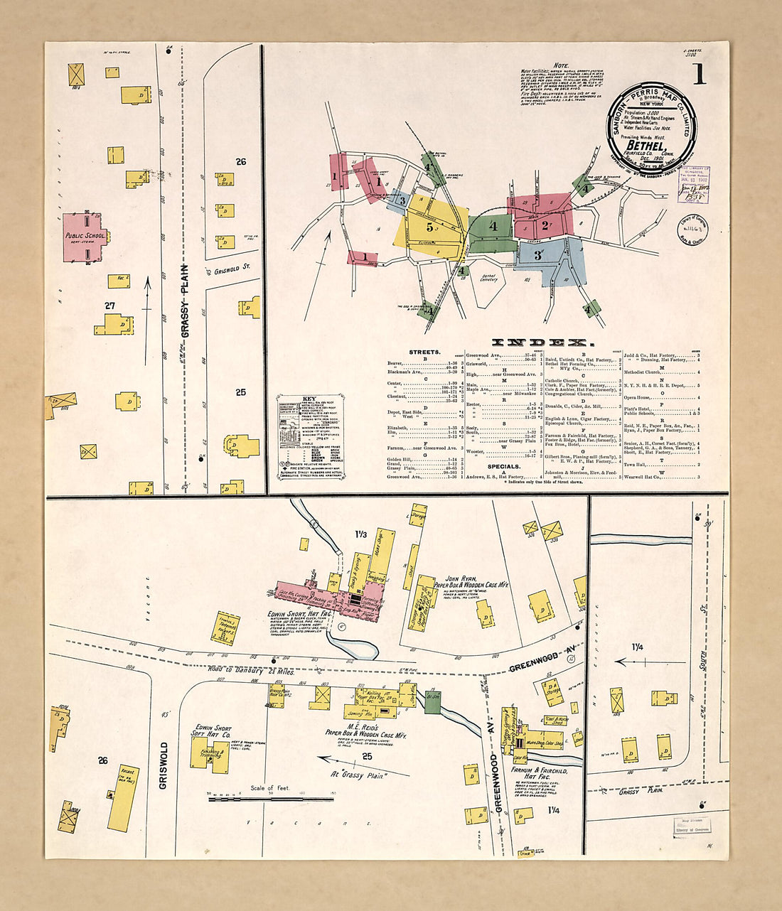 This old map of Bethel, Fairfield County, Connecticut was created by Sanborn Map Company in 1901