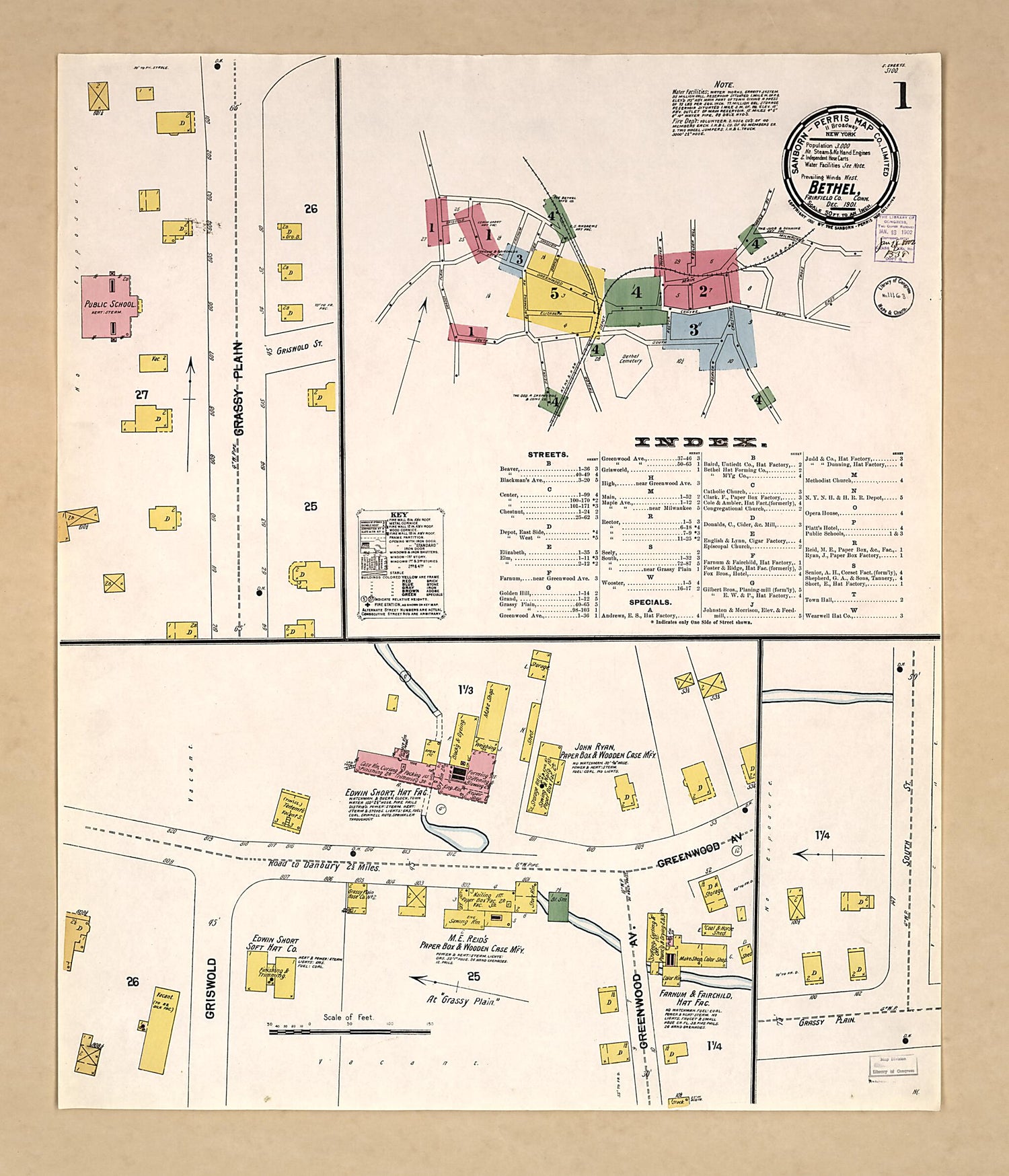 This old map of Bethel, Fairfield County, Connecticut was created by Sanborn Map Company in 1901