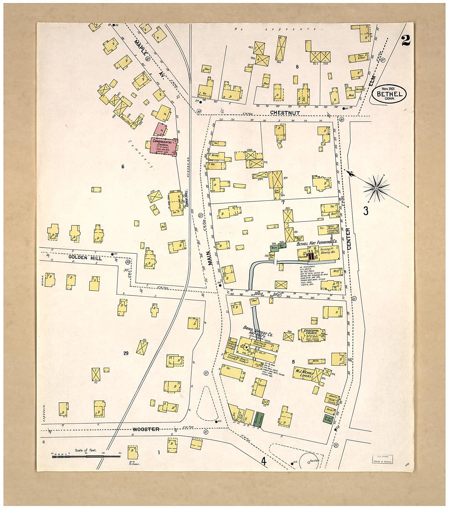This old map of Bethel, Fairfield County, Connecticut was created by Sanborn Map Company in 1901